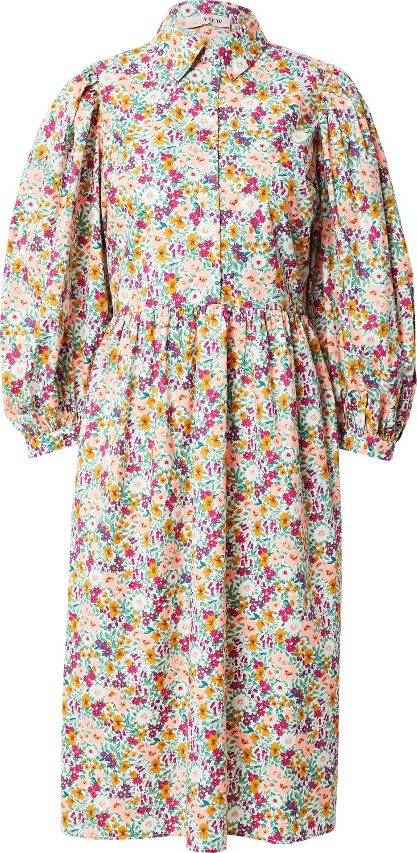 A-VIEW Košilové šaty 'Dagmar' nefritová / tmavě fialová / pitaya / bílá