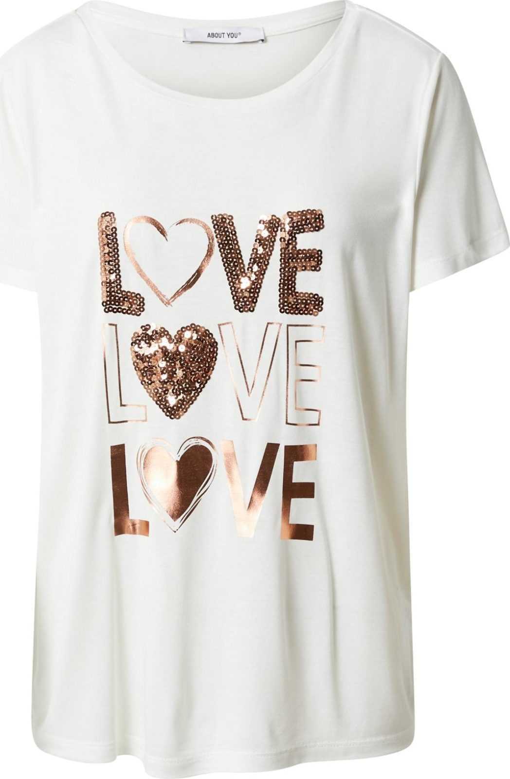 ABOUT YOU Tričko 'Cay' bronzová / bílá