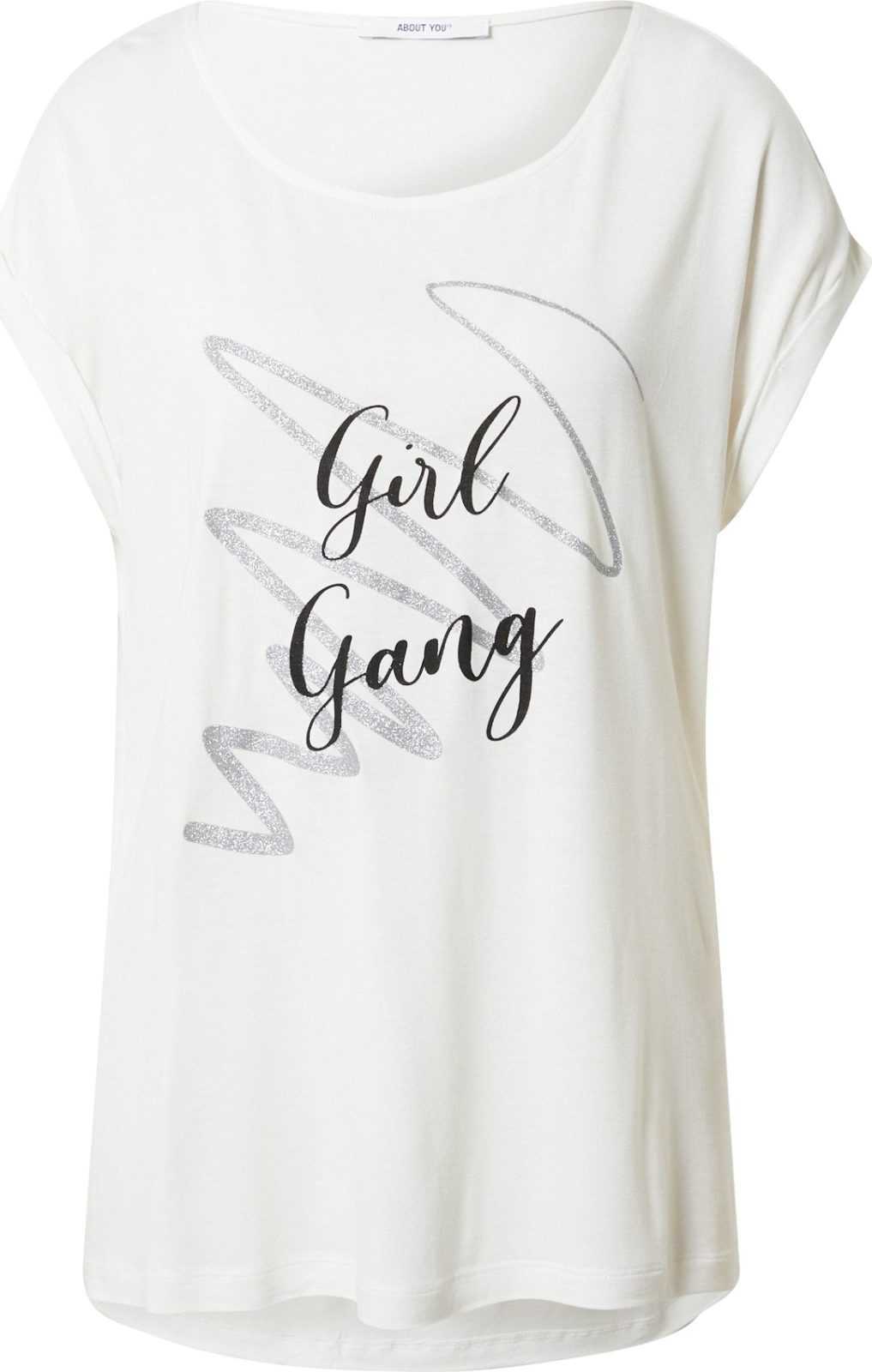 ABOUT YOU Tričko 'Silene' černá / stříbrná / bílá