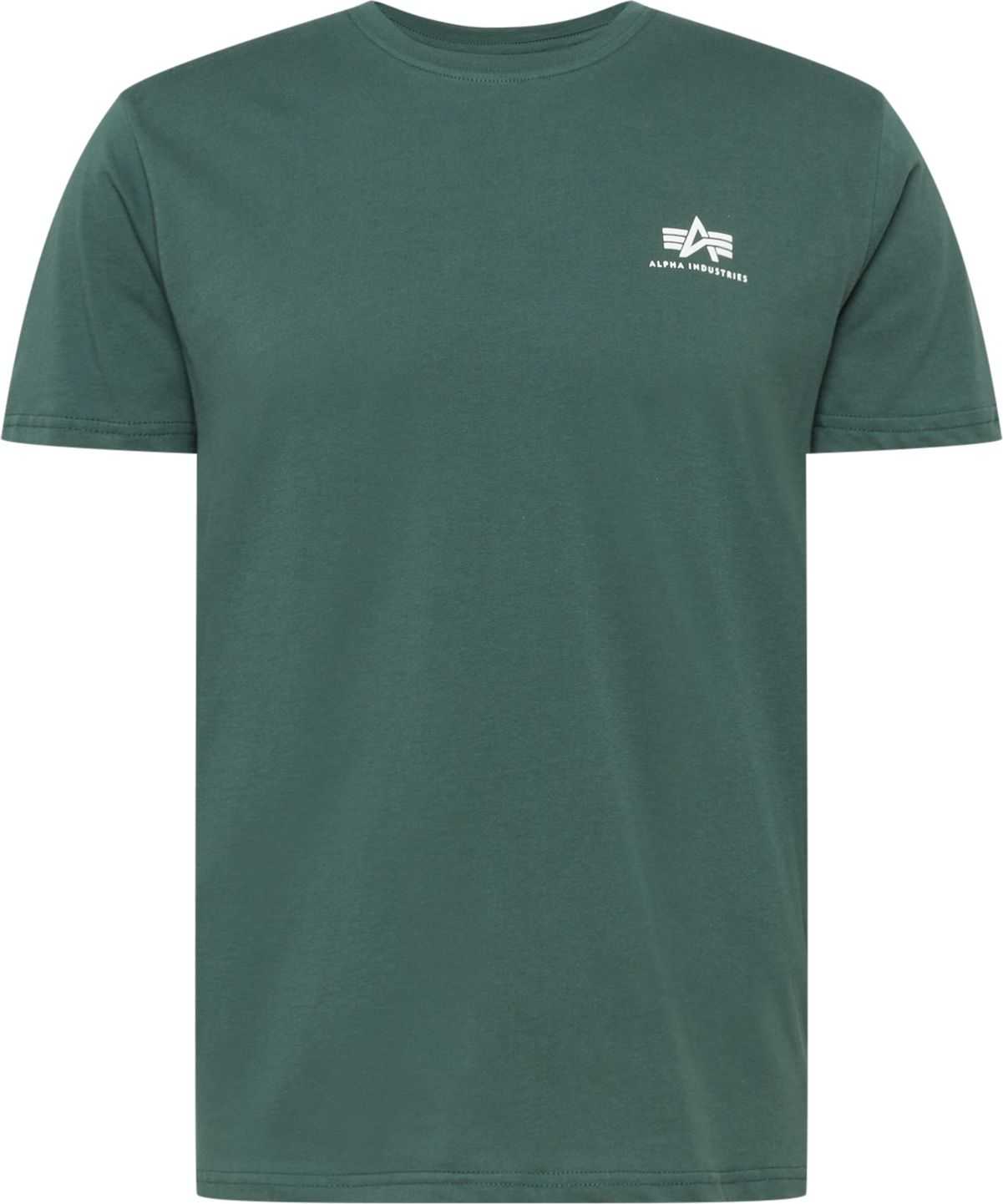 ALPHA INDUSTRIES Tričko tmavě zelená / bílá