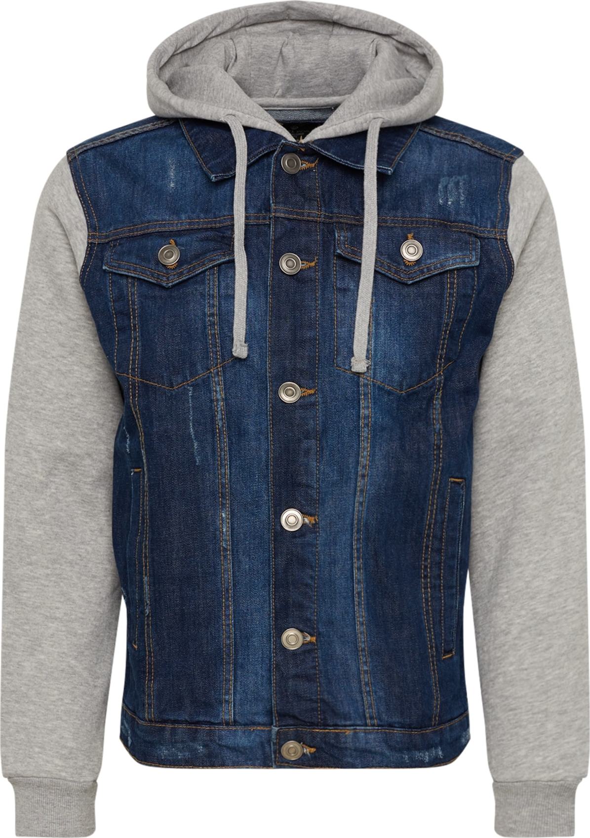 BRAVE SOUL Přechodná bunda 'MJK-HUDSONBLUE' modrá džínovina / šedá