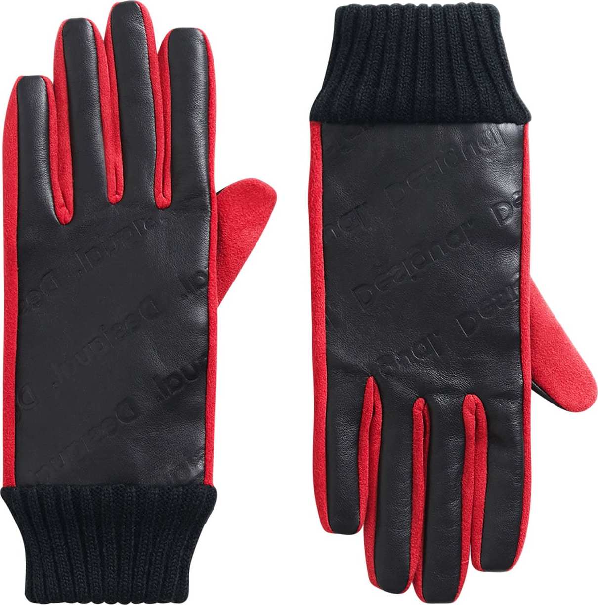 Desigual Prstové rukavice 'Logomania' červená / černá