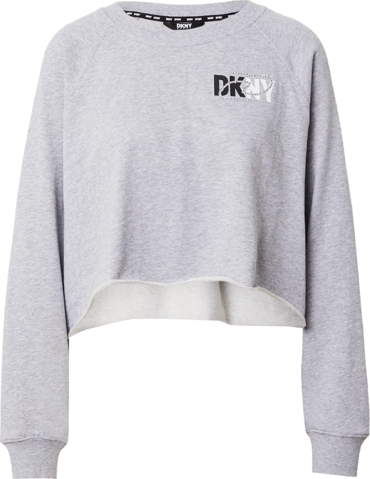 DKNY Performance Sportovní mikina 'RHINESTONE' světle šedá / černá / bílá