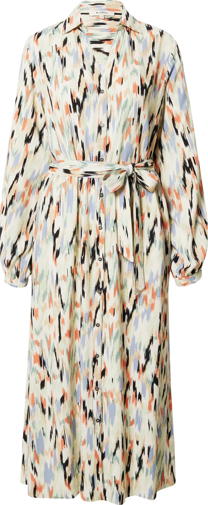GARCIA Košilové šaty pastelová modrá / jasně oranžová / černá / barva bílé vlny