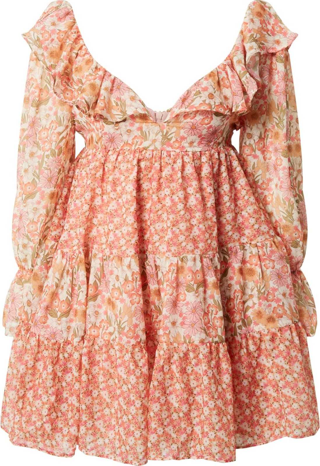 GLAMOROUS Šaty krémová / rákos / oranžová / meruňková / fuchsiová