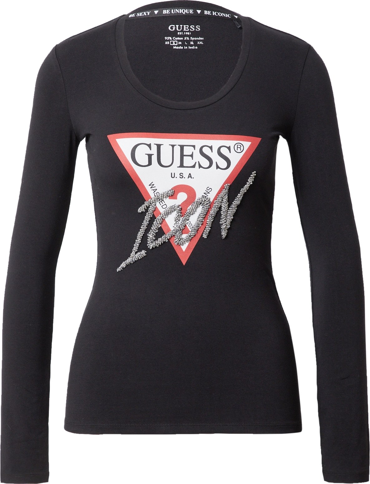 GUESS Tričko melounová / černá / stříbrná / bílá