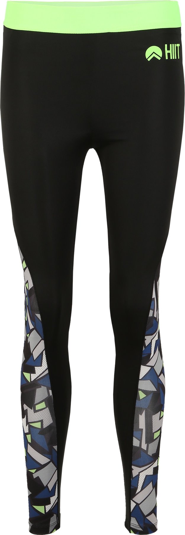HIIT Sportovní kalhoty 'abstract geo' svítivě zelená / černá