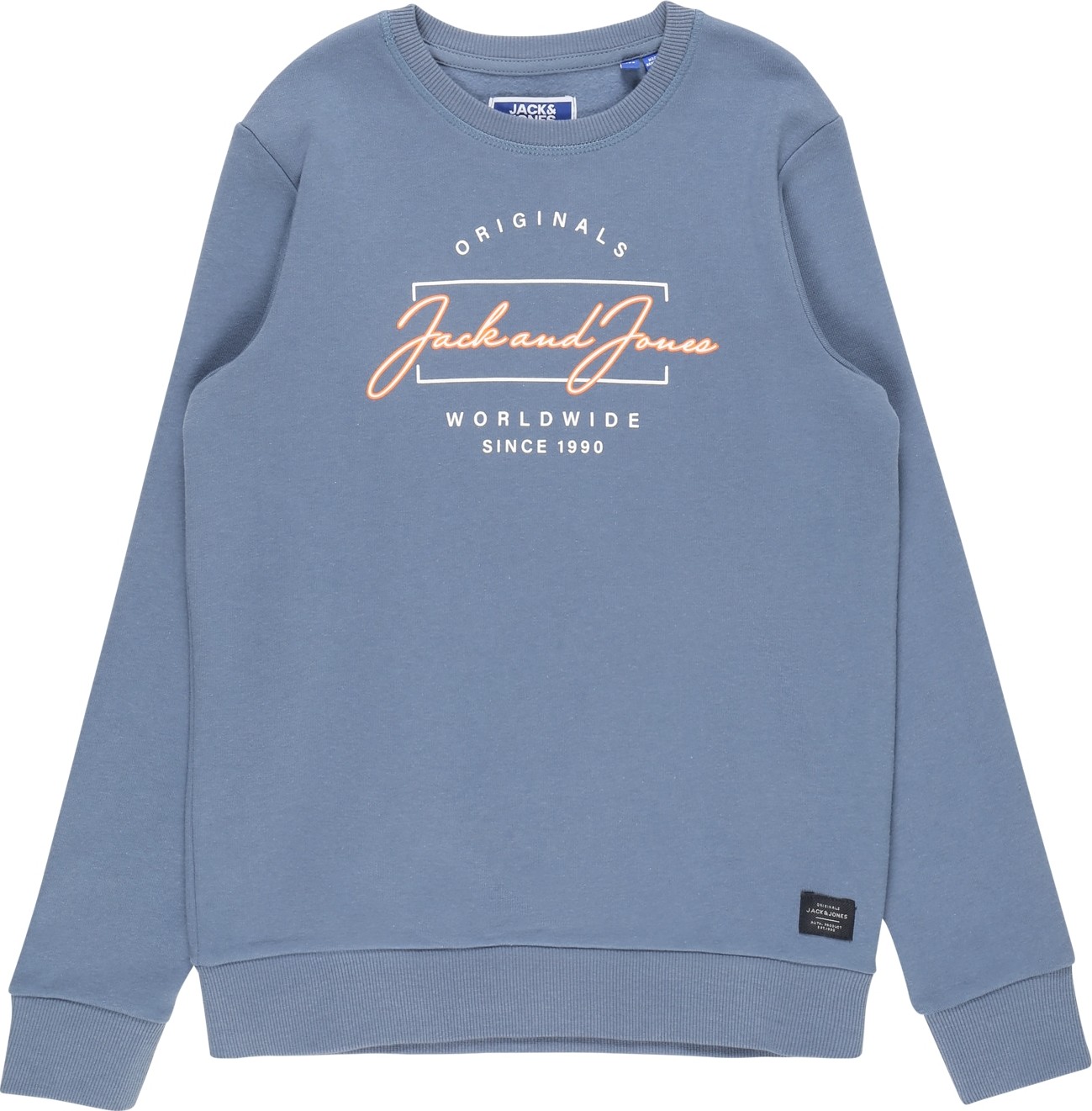 Jack & Jones Junior Mikina 'ELDEN' chladná modrá / oranžová / bílá