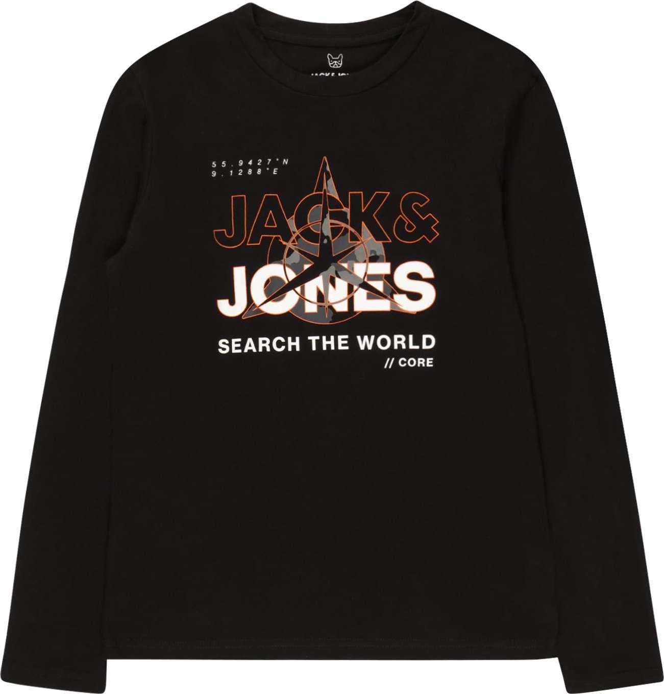 Jack & Jones Junior Tričko 'Hunt' šedá / tmavě oranžová / černá / bílá
