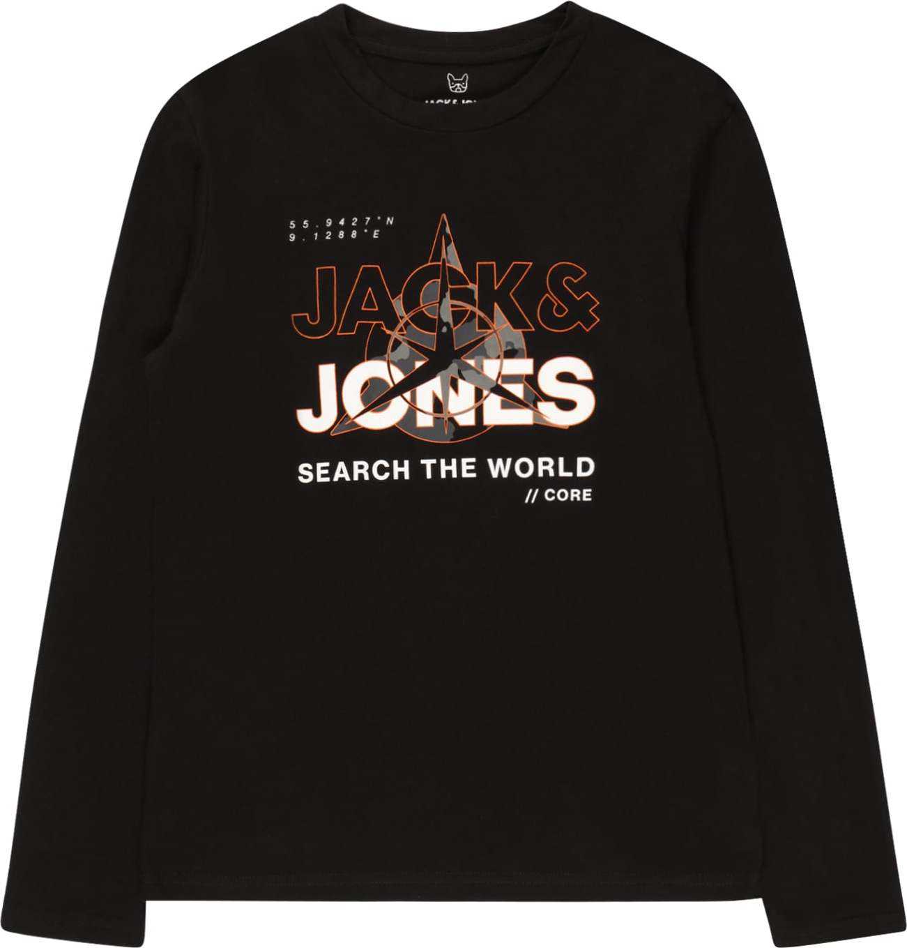 Jack & Jones Junior Tričko 'Hunt' šedá / tmavě oranžová / černá / bílá