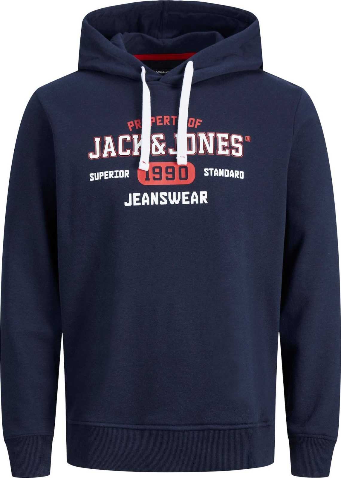 JACK & JONES Mikina 'Tamp' námořnická modř / ohnivá červená / bílá