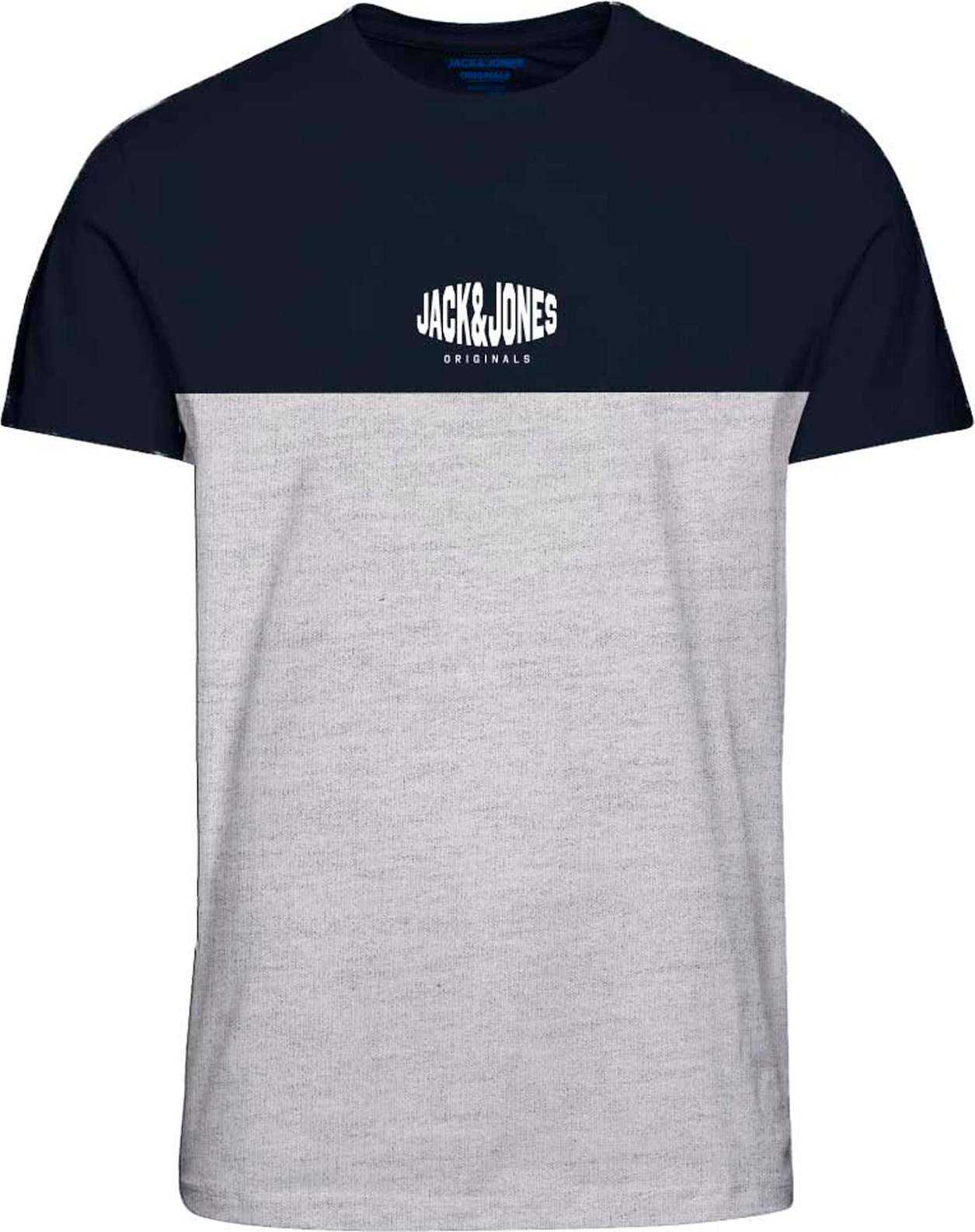 JACK & JONES Tričko námořnická modř / šedý melír / bílá