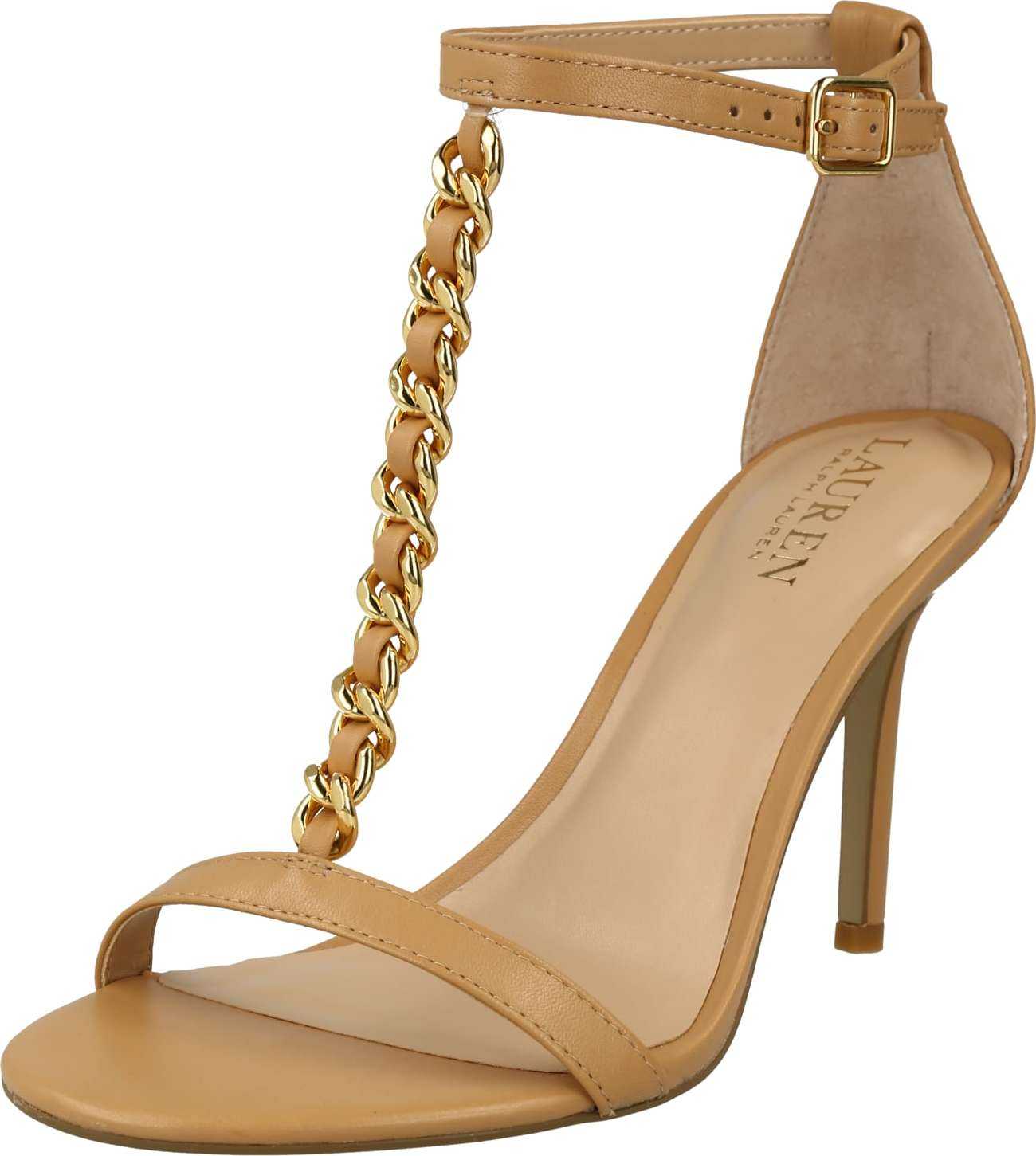 Lauren Ralph Lauren Páskové sandály 'KATE' světle hnědá / zlatá