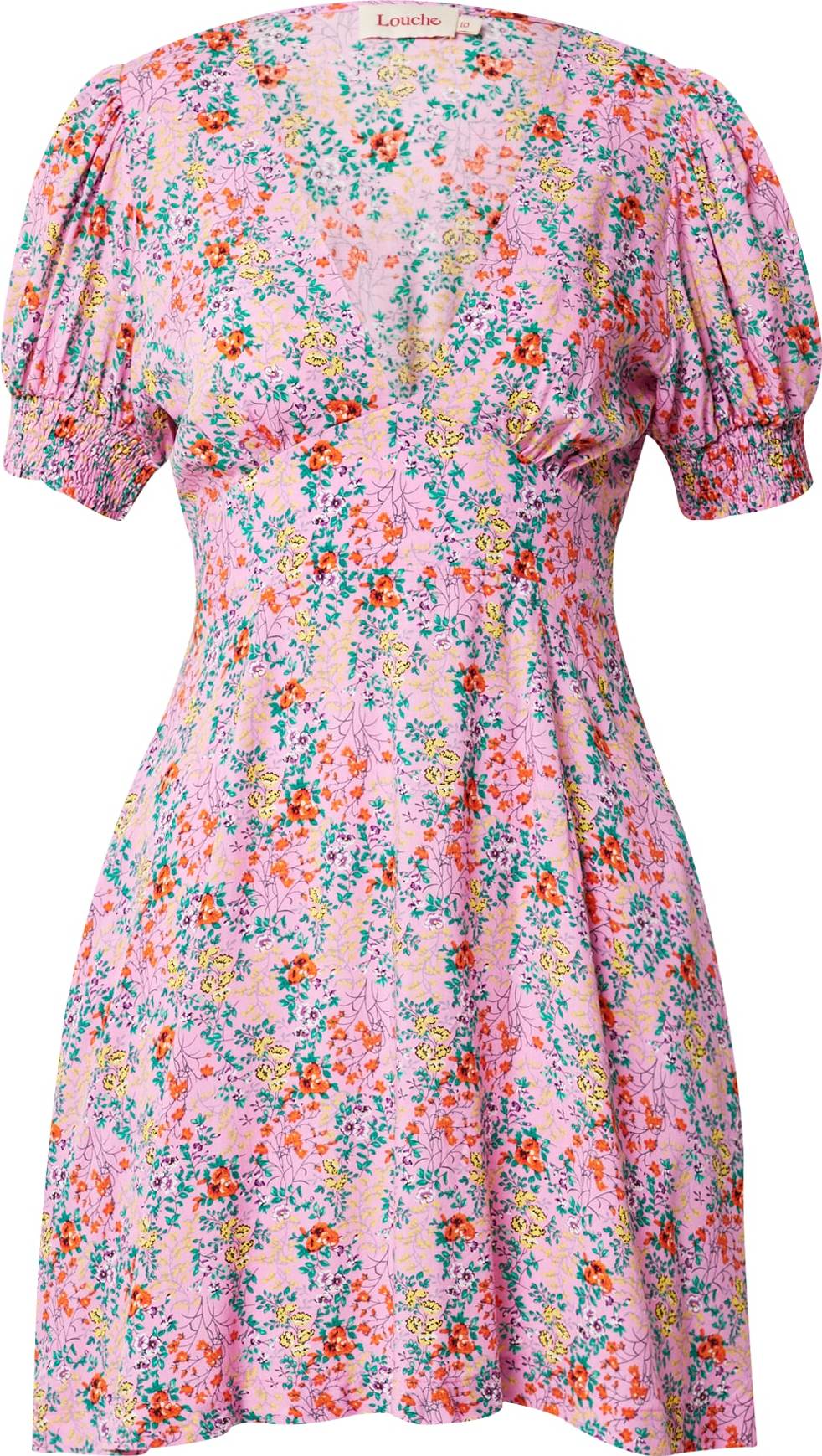 Louche Letní šaty 'MERLE' světle žlutá / nefritová / růžová / oranžově červená