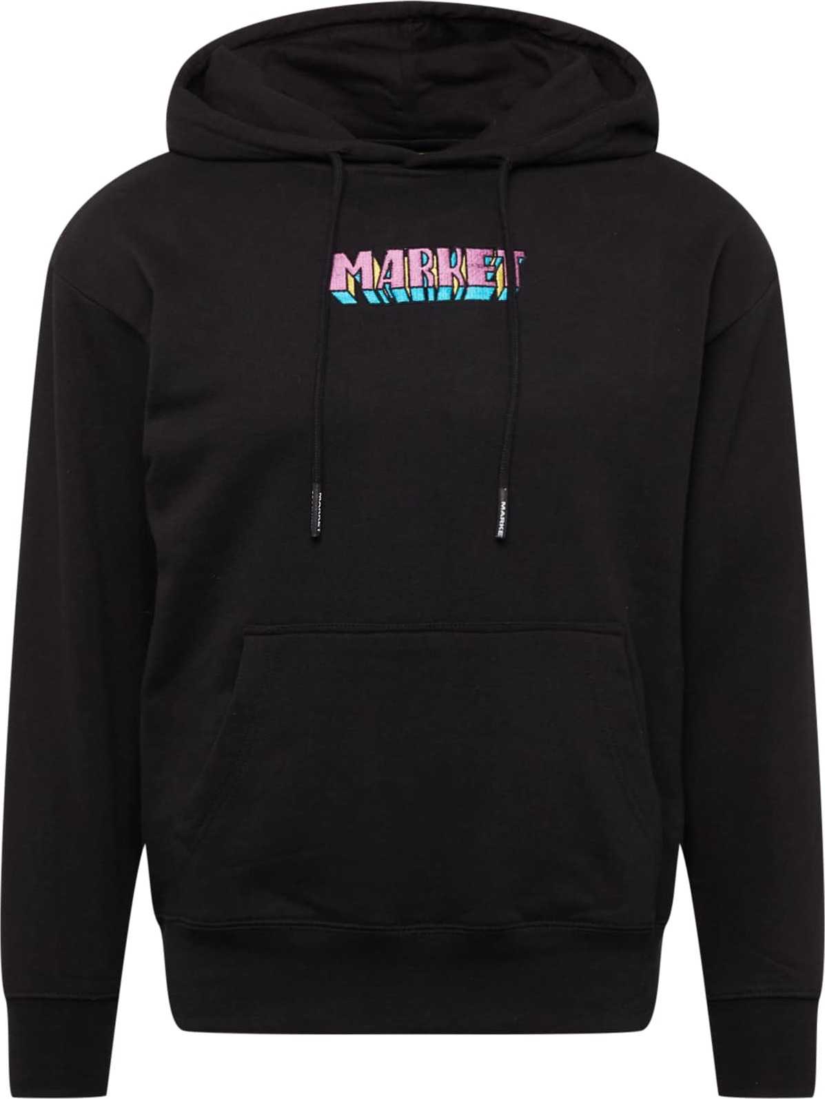 MARKET Mikina 'Smiley Into The Unknown' aqua modrá / žlutá / růžová / černá