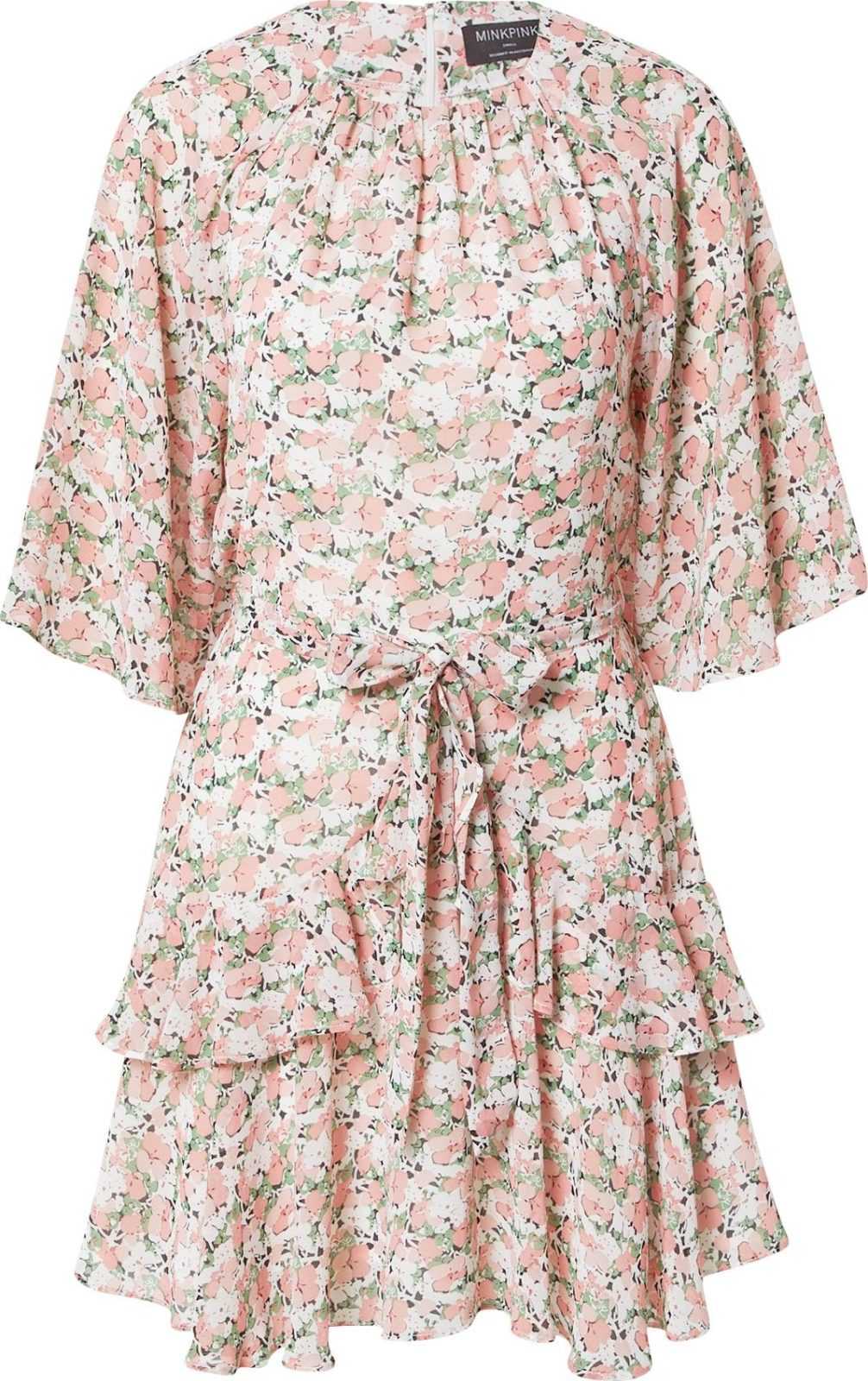 MINKPINK Šaty 'FREYA' světle zelená / pastelově růžová / barva vaječné skořápky