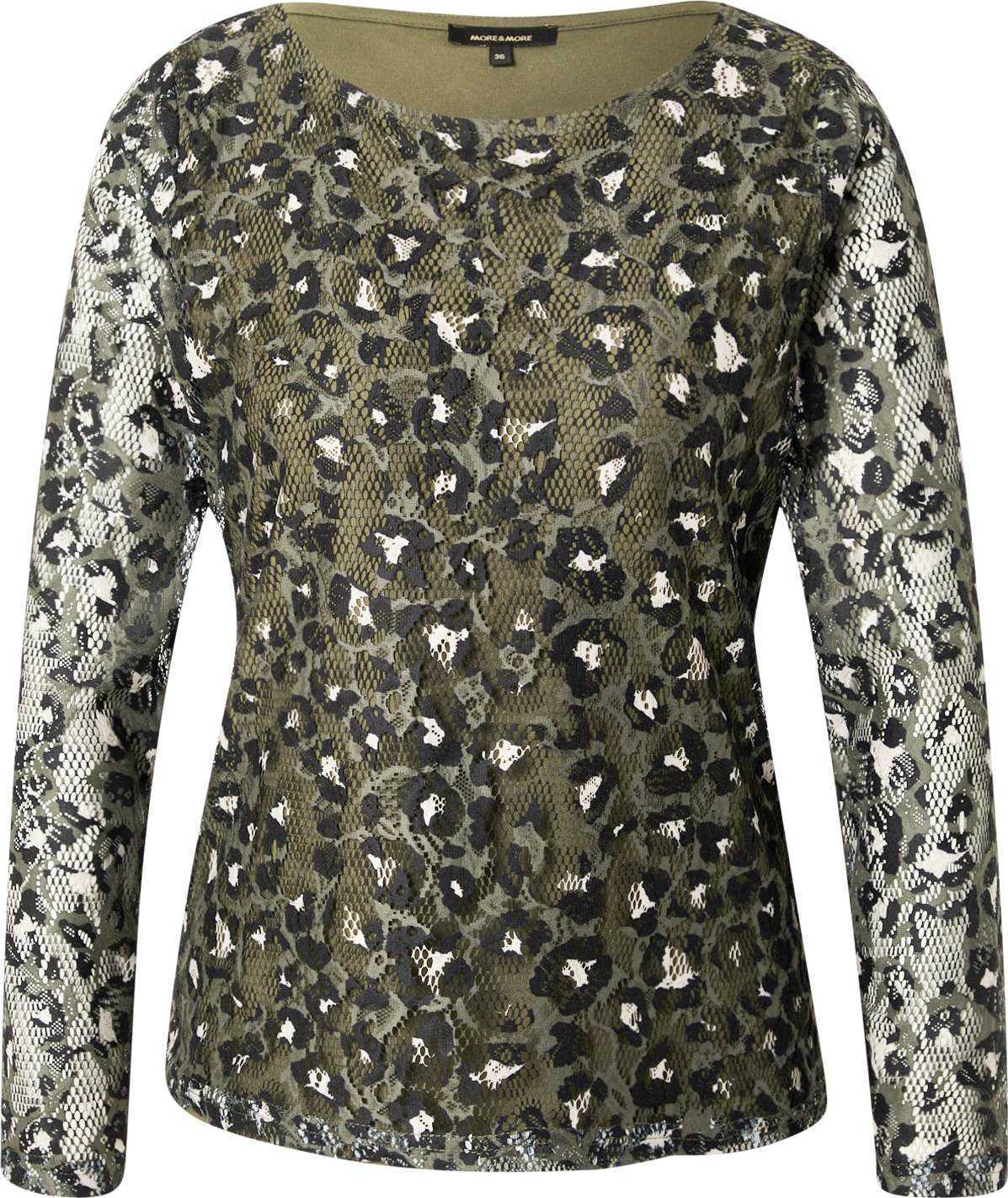MORE & MORE Tričko 'Lace' olivová / černá / bílá