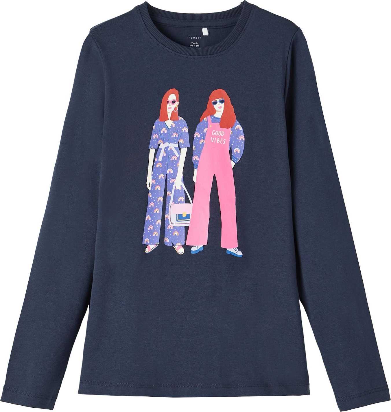 NAME IT Tričko 'Ovaline' tmavě modrá / fialová / tmavě oranžová / světle růžová