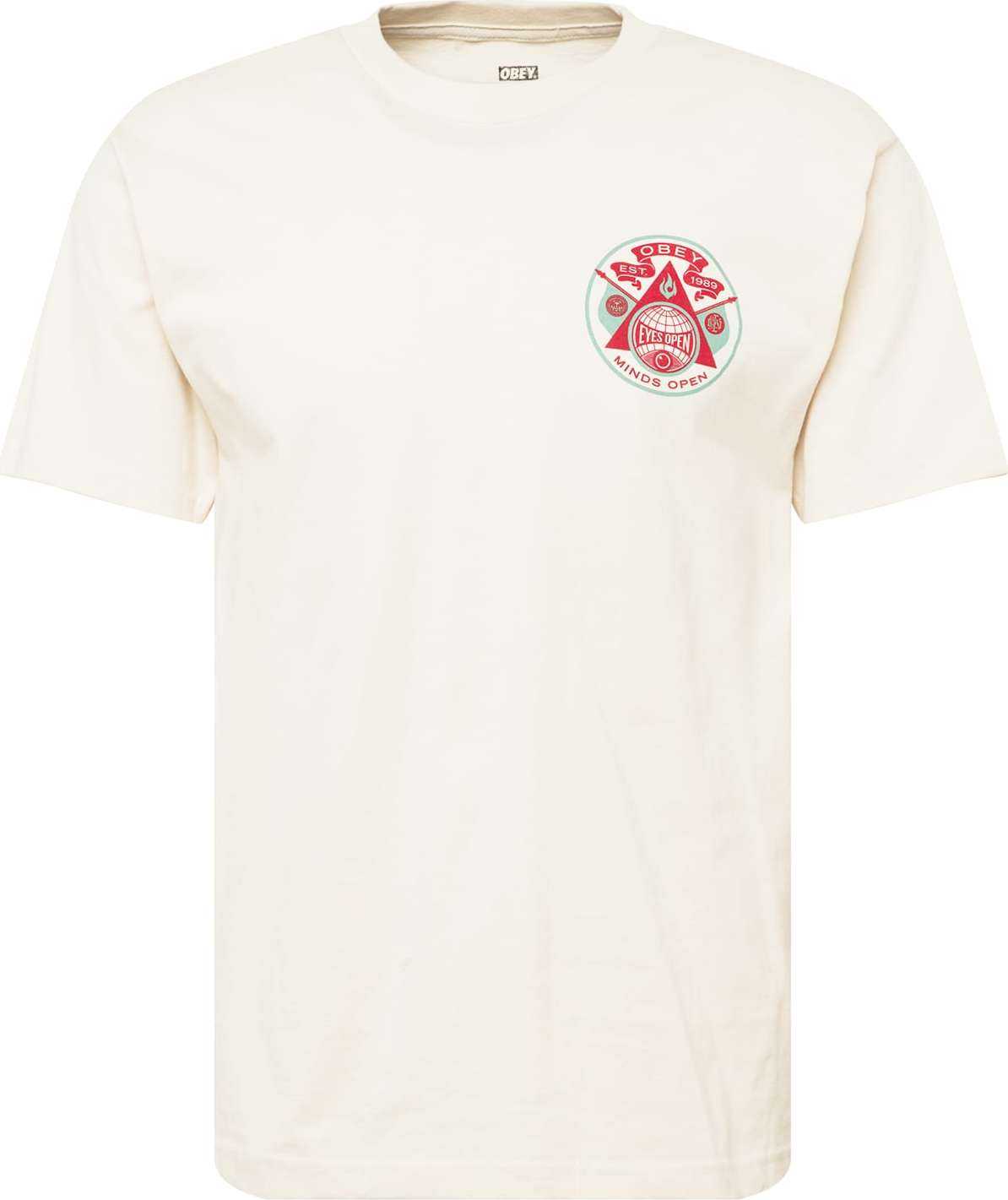Obey Tričko 'EYES OPEN' krémová / pastelově zelená / humrová