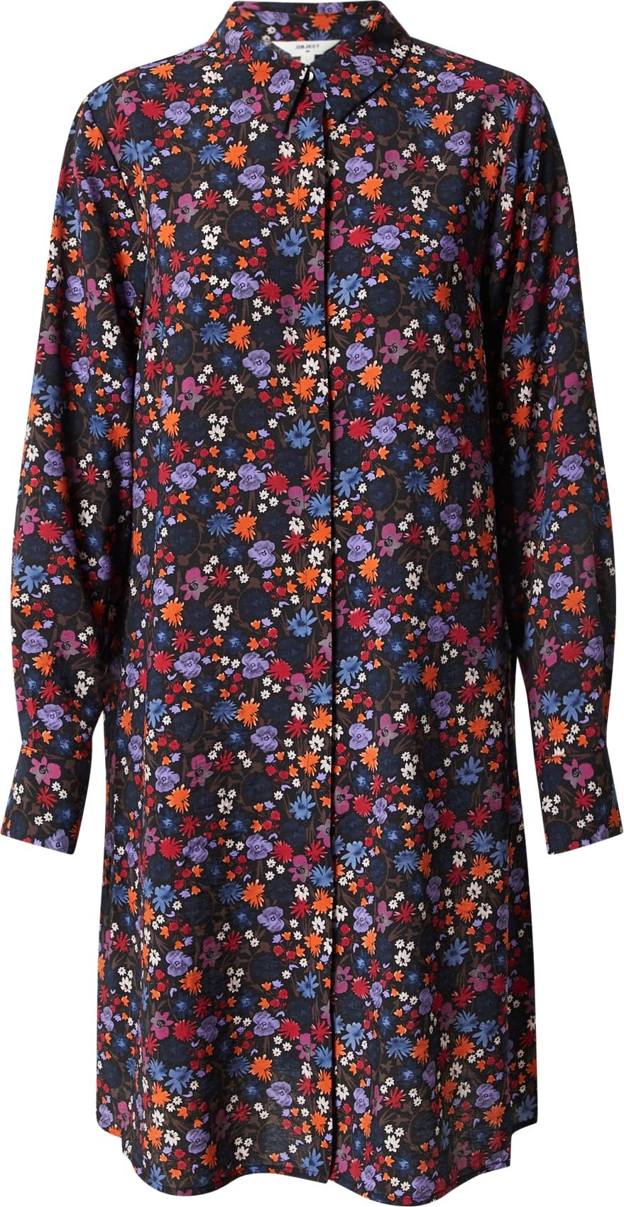 OBJECT Košilové šaty 'CILISA' fialová / oranžová / černá / bílá