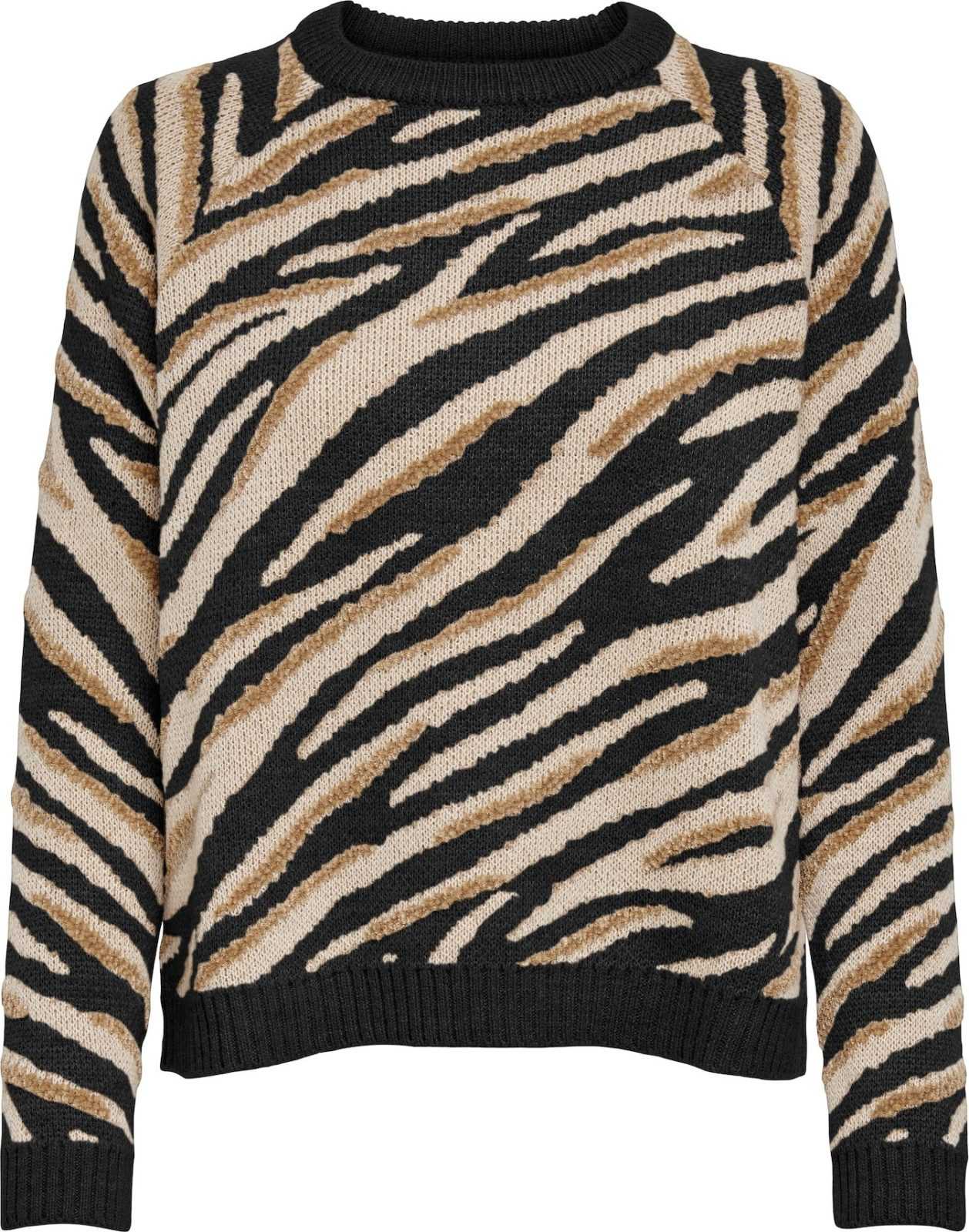 ONLY Svetr 'Elina' béžová / světle béžová / černá