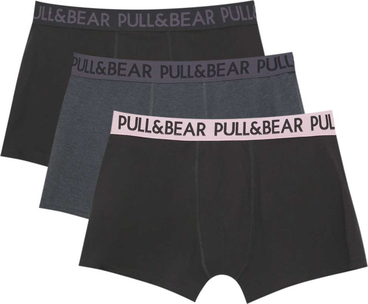 Pull&Bear Boxerky šedý melír / tmavě fialová / růžová / černá
