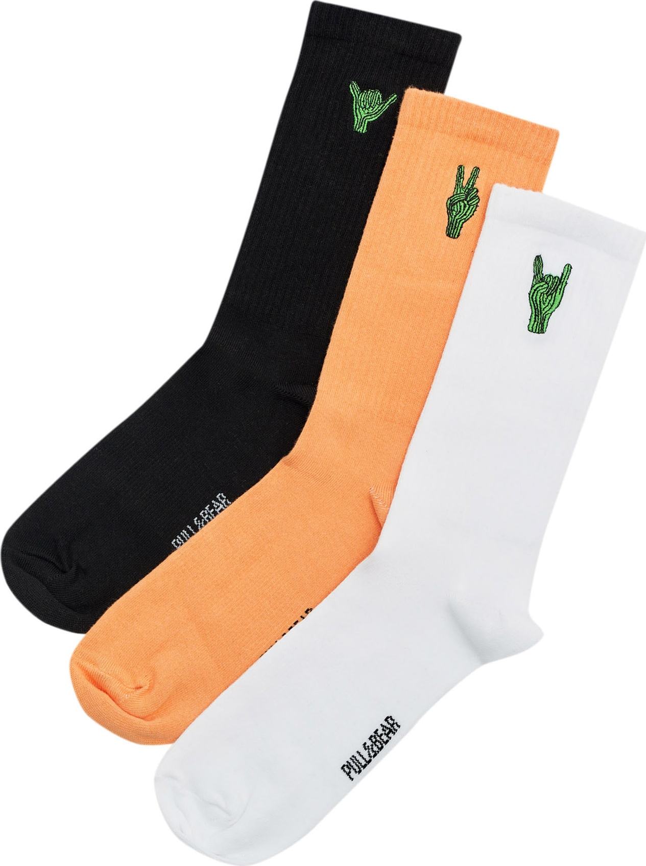 Pull&Bear Ponožky zelená / oranžová / černá / bílá