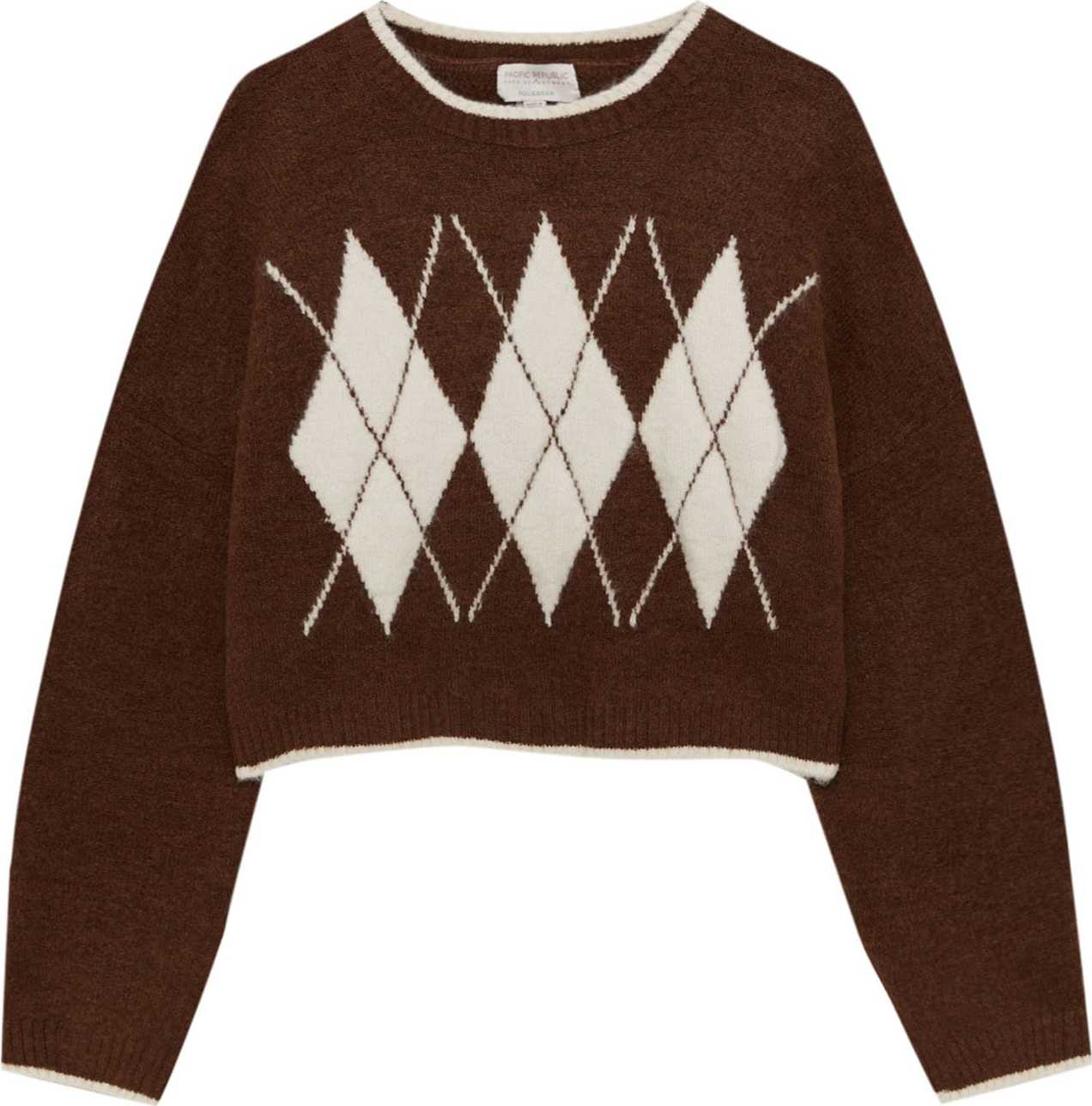 Pull&Bear Svetr tmavě hnědá / přírodní bílá