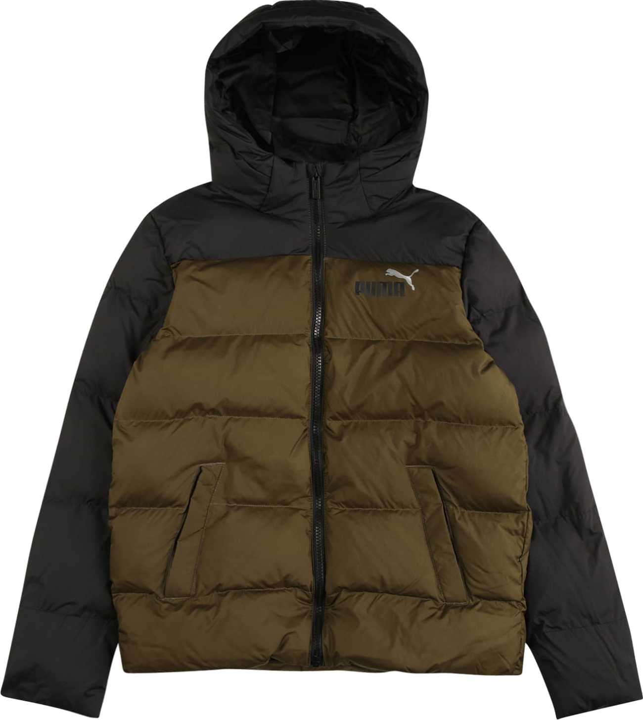 PUMA Zimní bunda olivová / černá / bílá
