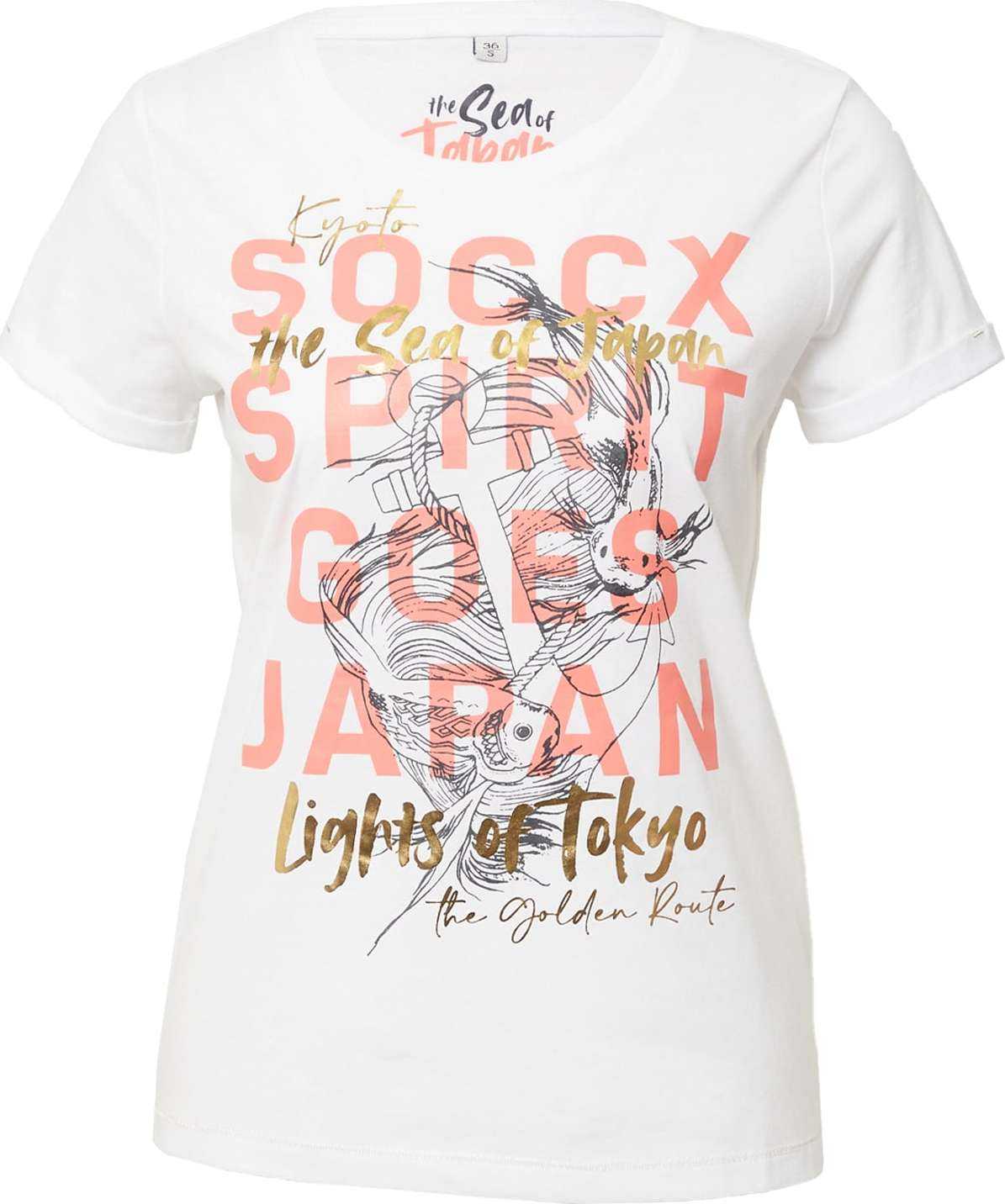 Soccx Tričko 'Glamour Artwork' béžová / šedá / růžová / černá / barva bílé vlny