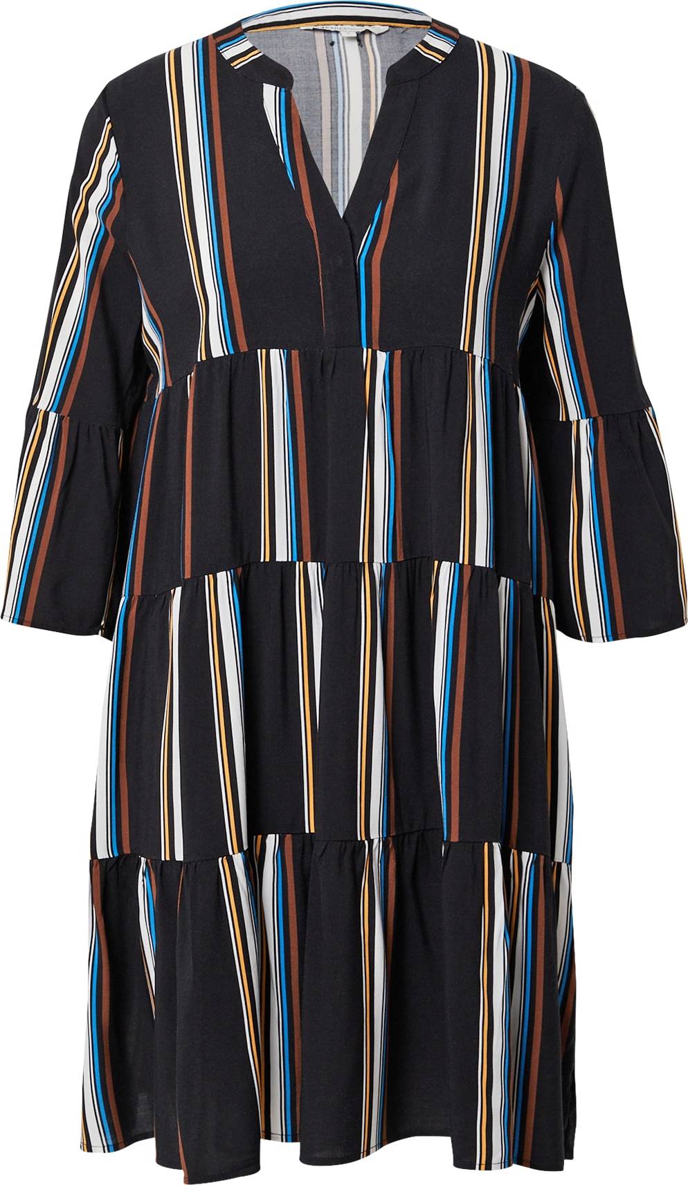 TOM TAILOR DENIM Košilové šaty modrá / hnědá / oranžová / černá / bílá