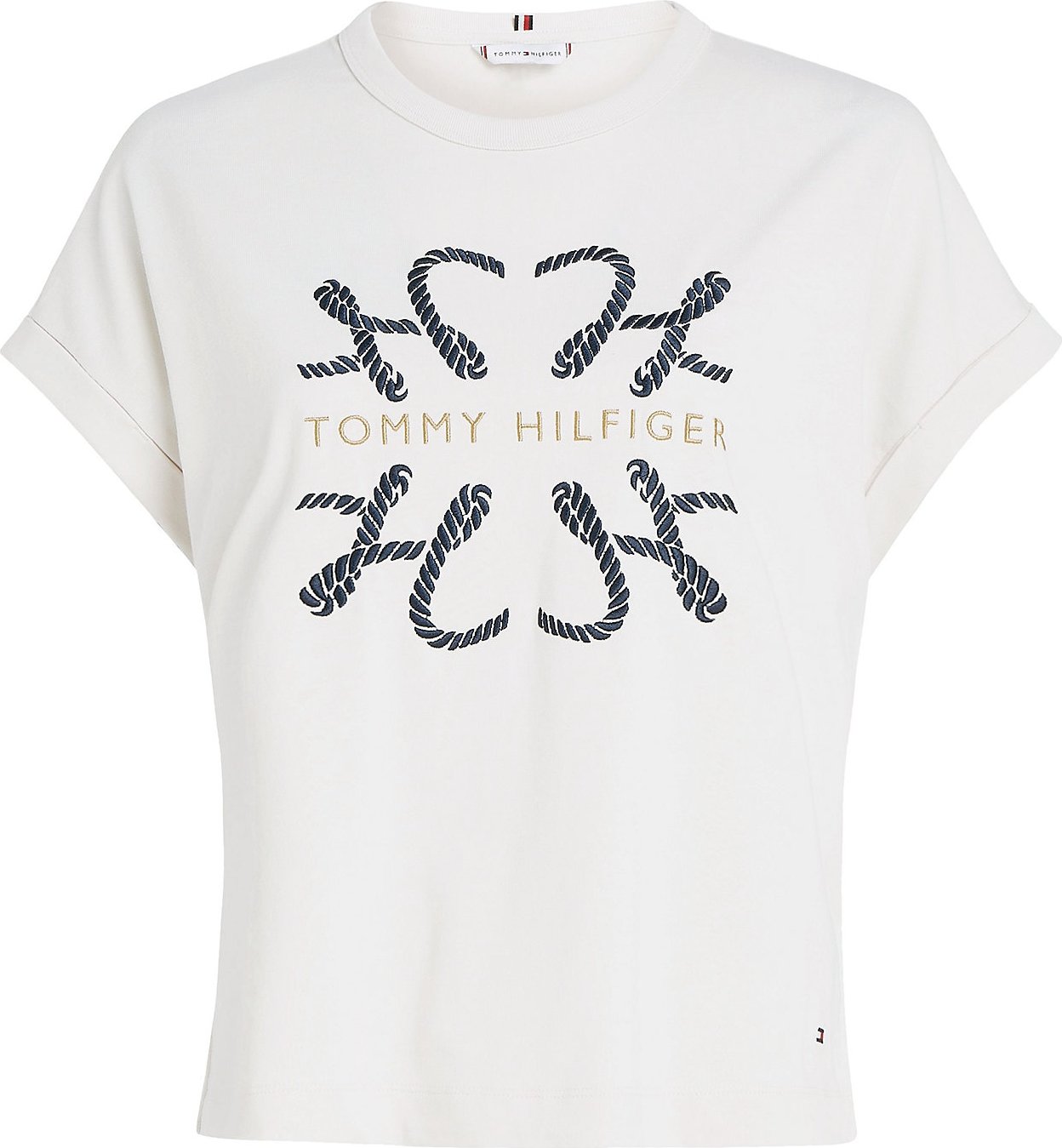 TOMMY HILFIGER Tričko slonová kost / tmavě modrá / zlatá