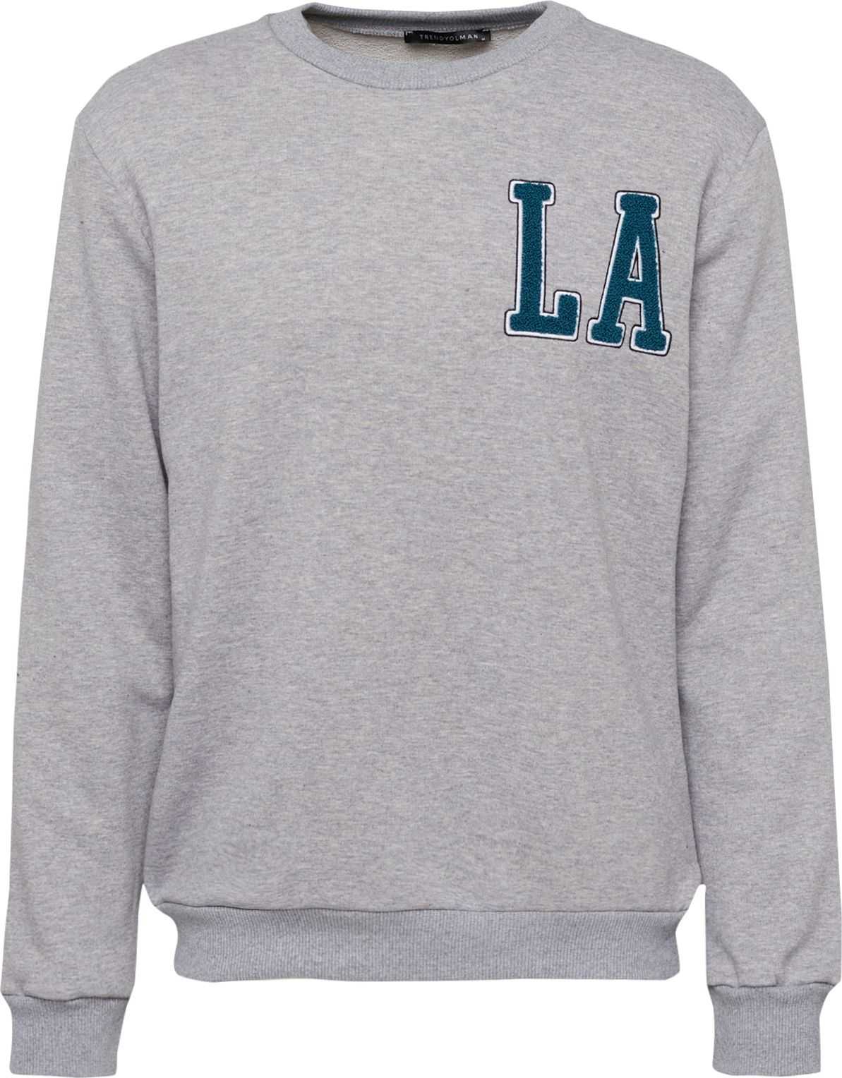 Trendyol Mikina šedá / smaragdová / bílá