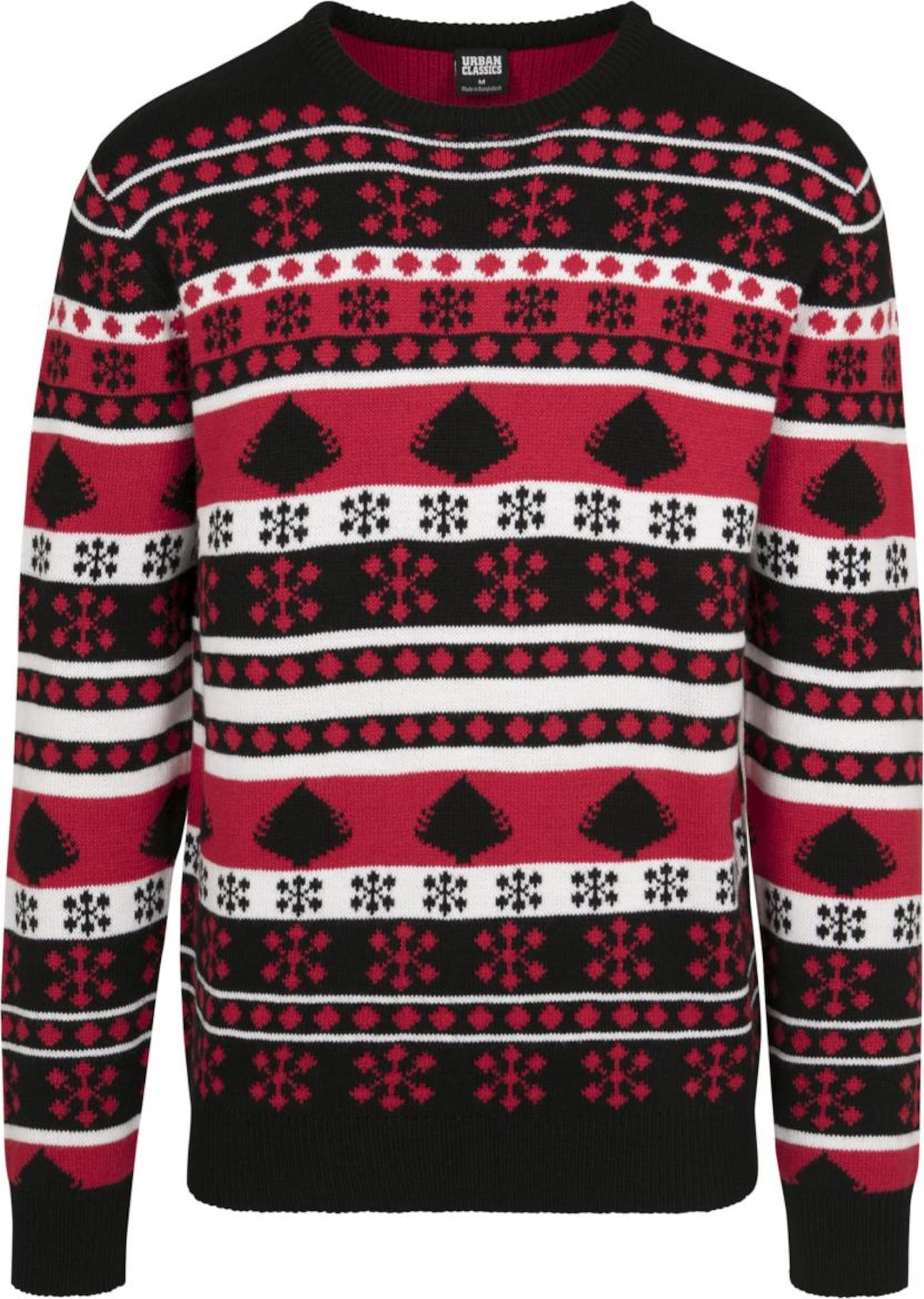 Urban Classics Svetr 'Snowflake' ohnivá červená / černá / bílá