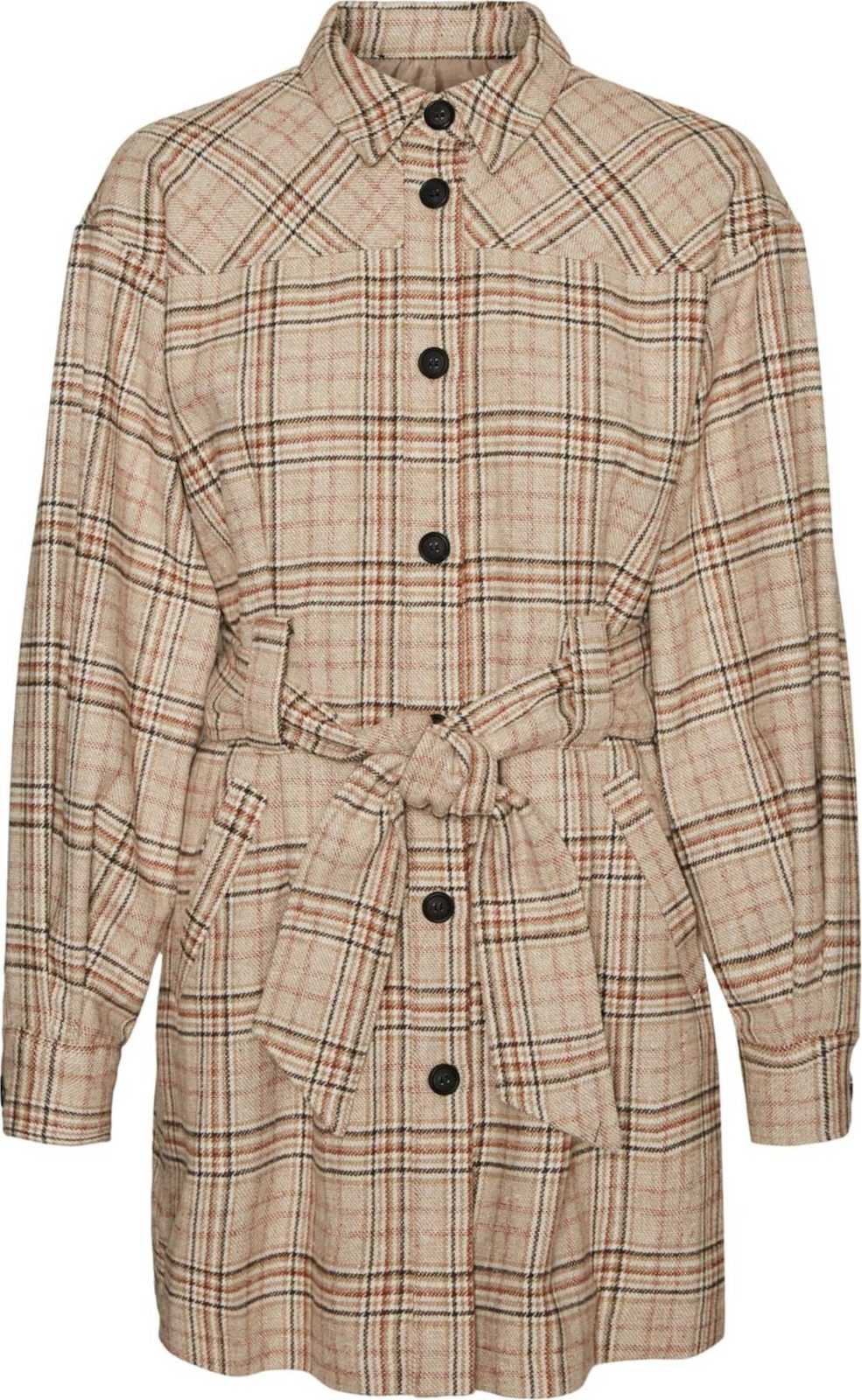 VERO MODA Přechodná bunda 'ZELLA' světle hnědá / bobule / černá / bílá