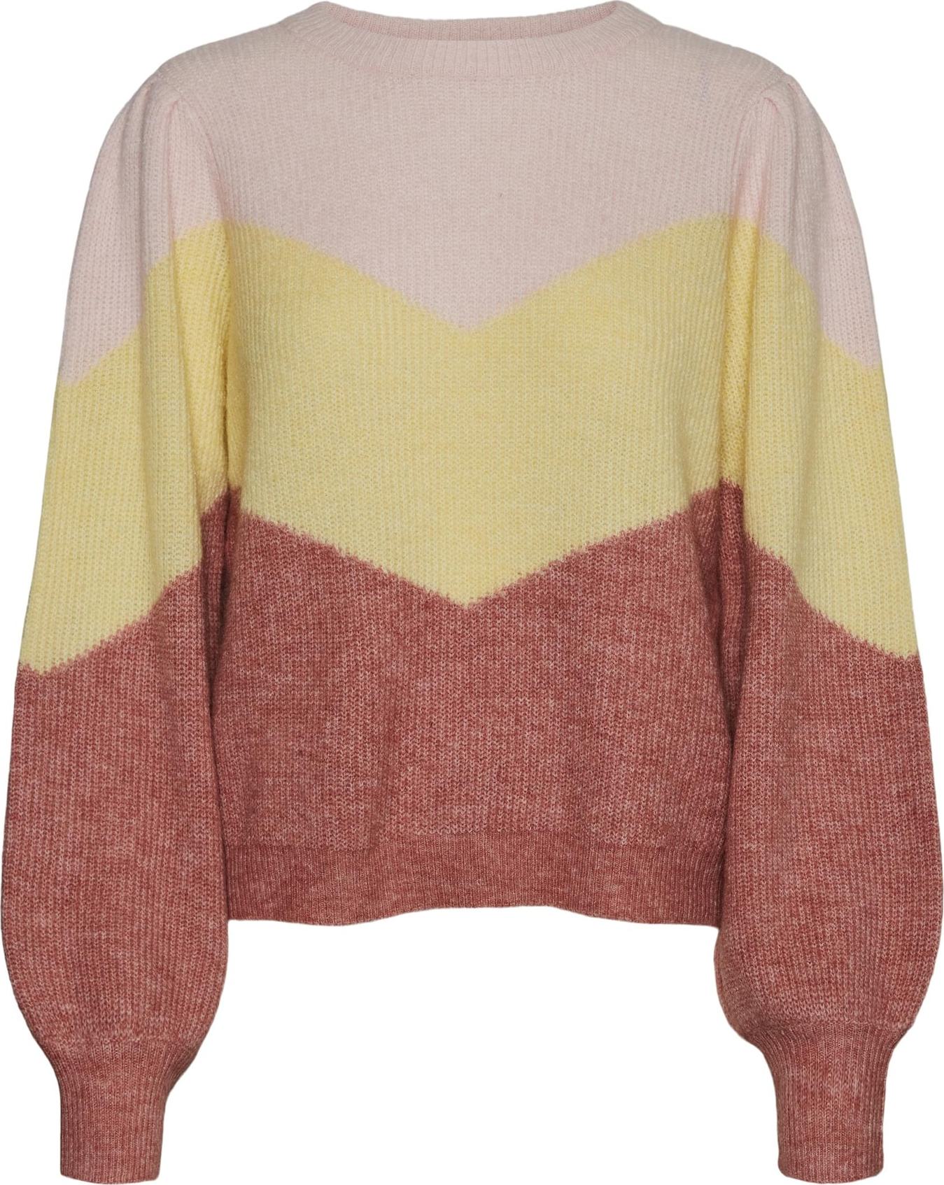 VERO MODA Svetr 'Plaza' světle žlutá / růžová / pitaya