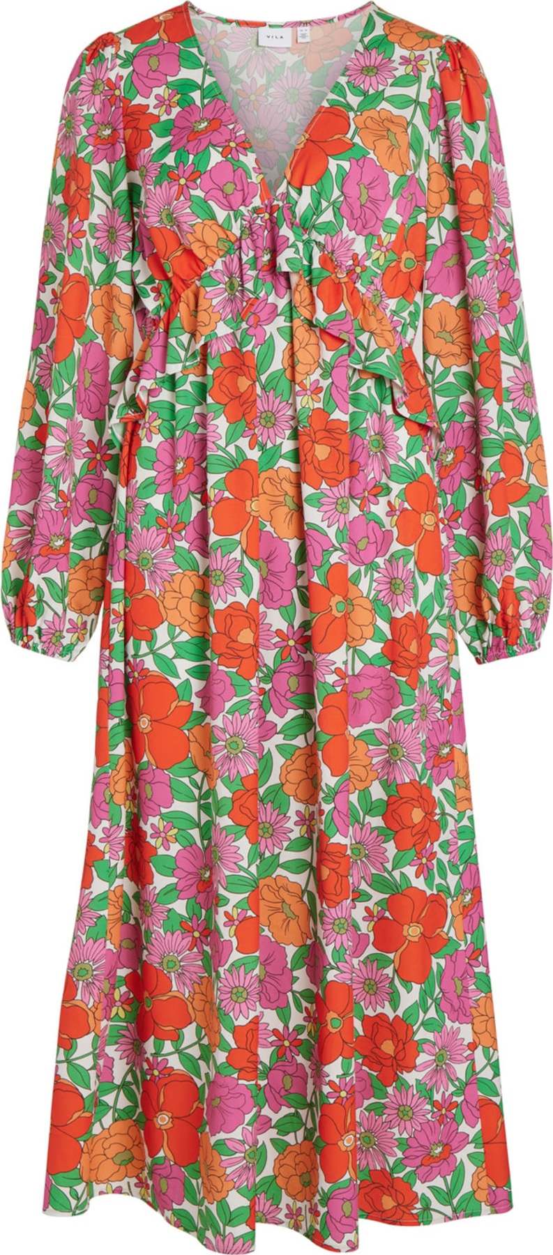 VILA Šaty zelená / pink / červená / bílá