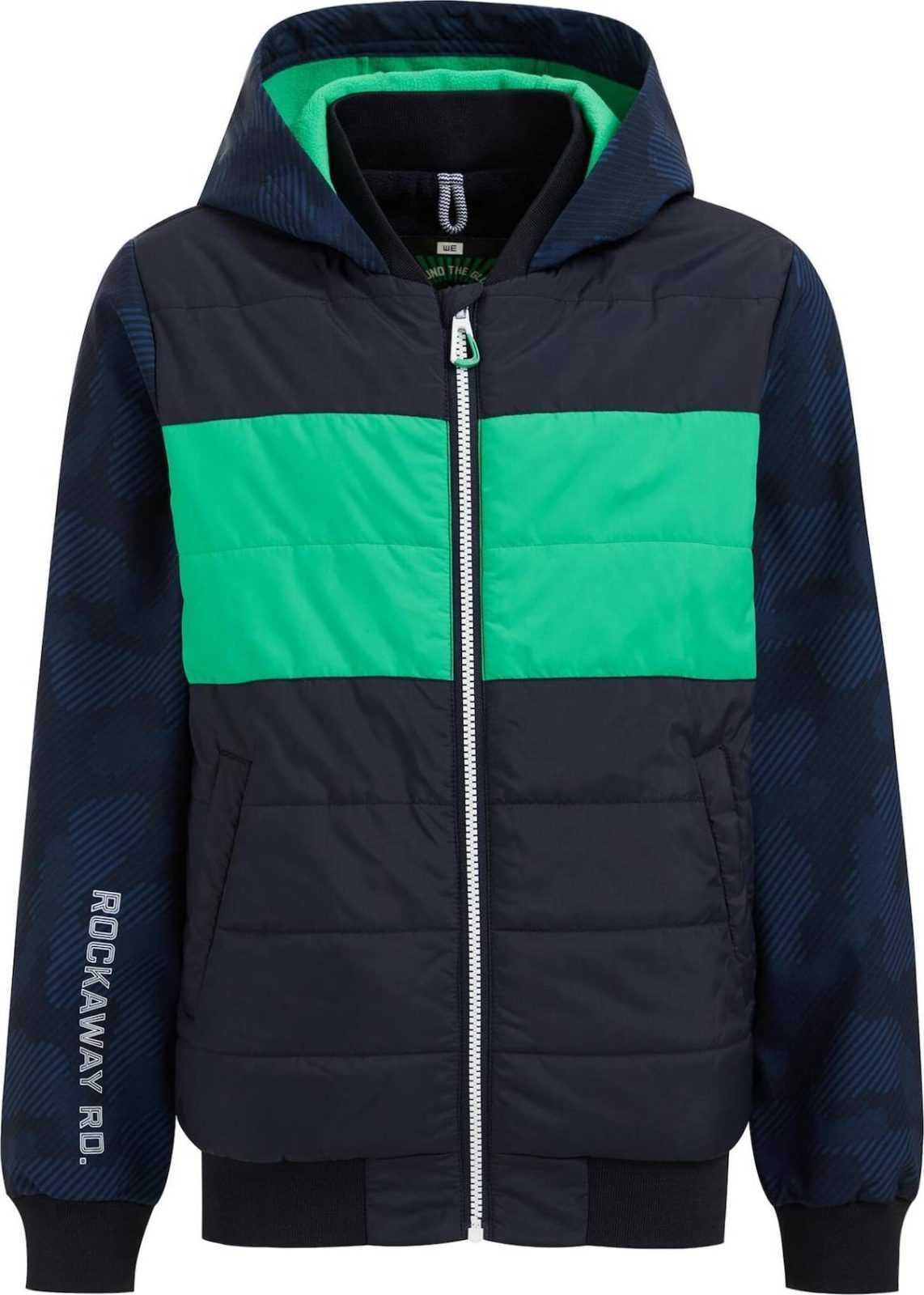 WE Fashion Přechodná bunda námořnická modř / tmavě modrá / světle zelená / bílá
