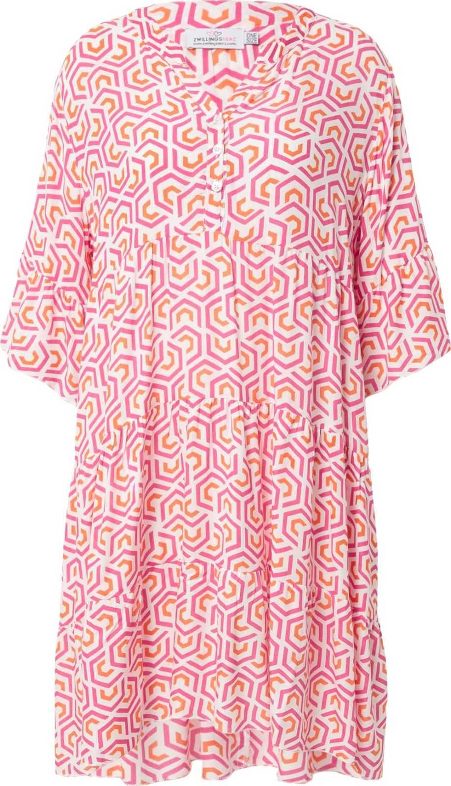 Zwillingsherz Košilové šaty 'Ingrid' oranžová / pink / bílá
