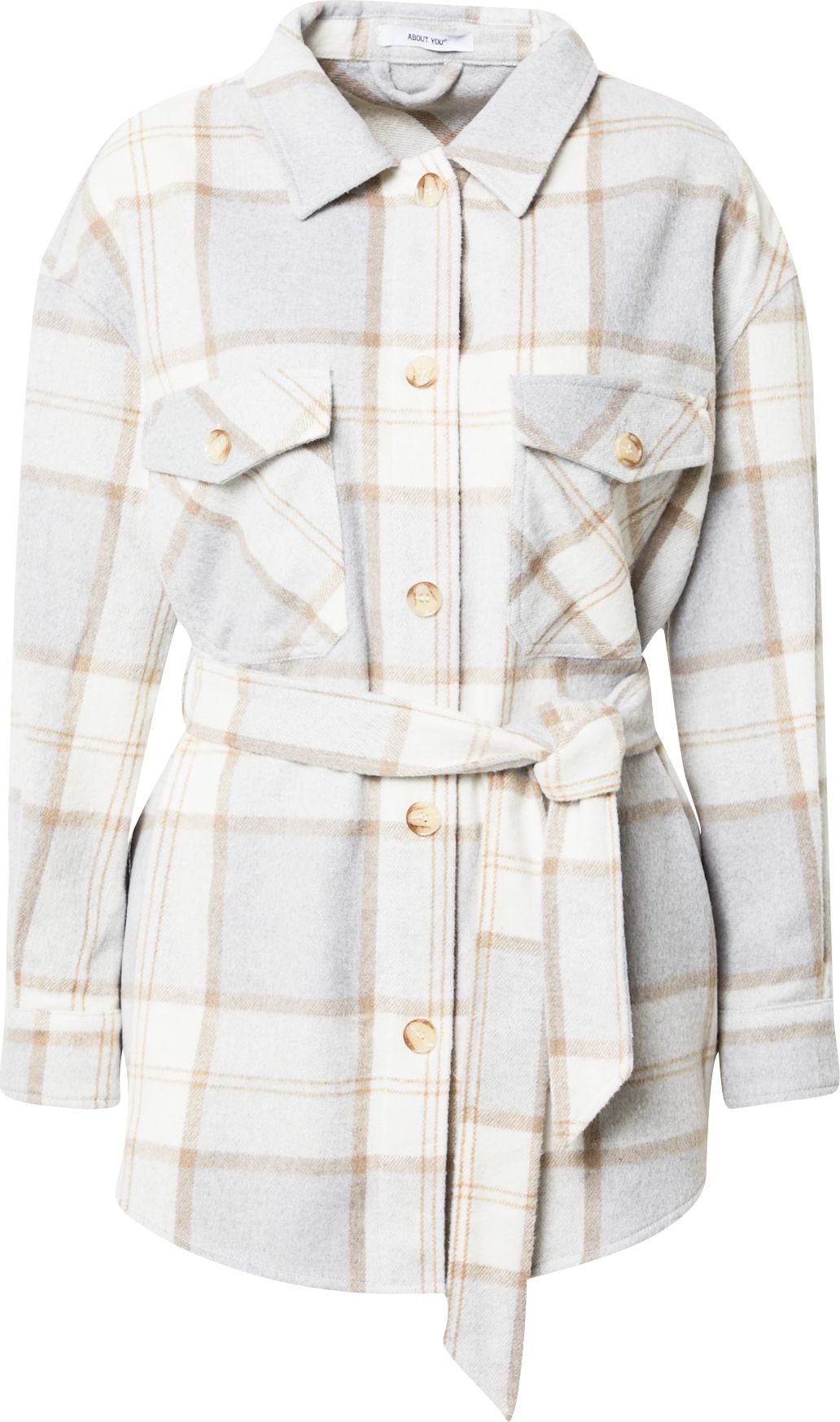 ABOUT YOU Přechodná bunda 'Agnes' krémová / světlemodrá / světle hnědá
