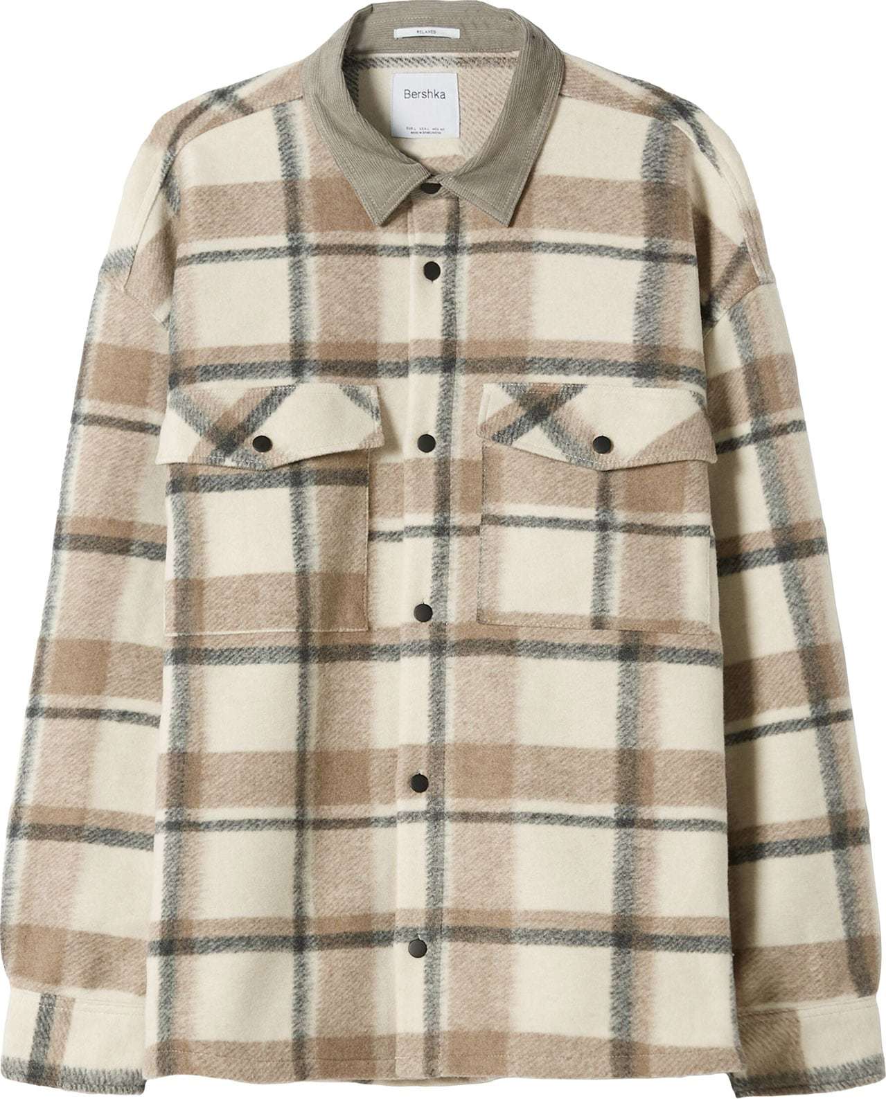 Bershka Košile krémová / velbloudí / tmavě modrá / šedá