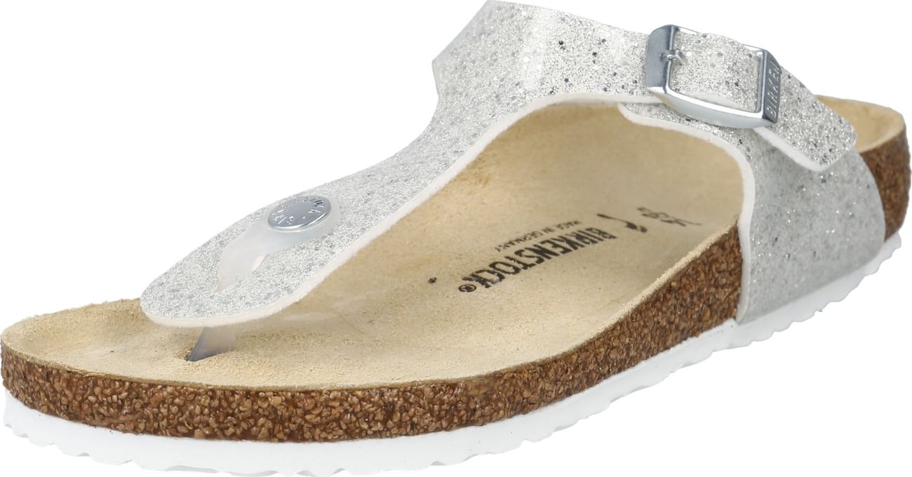 BIRKENSTOCK Sandály 'Gizeh' stříbrná / bílá