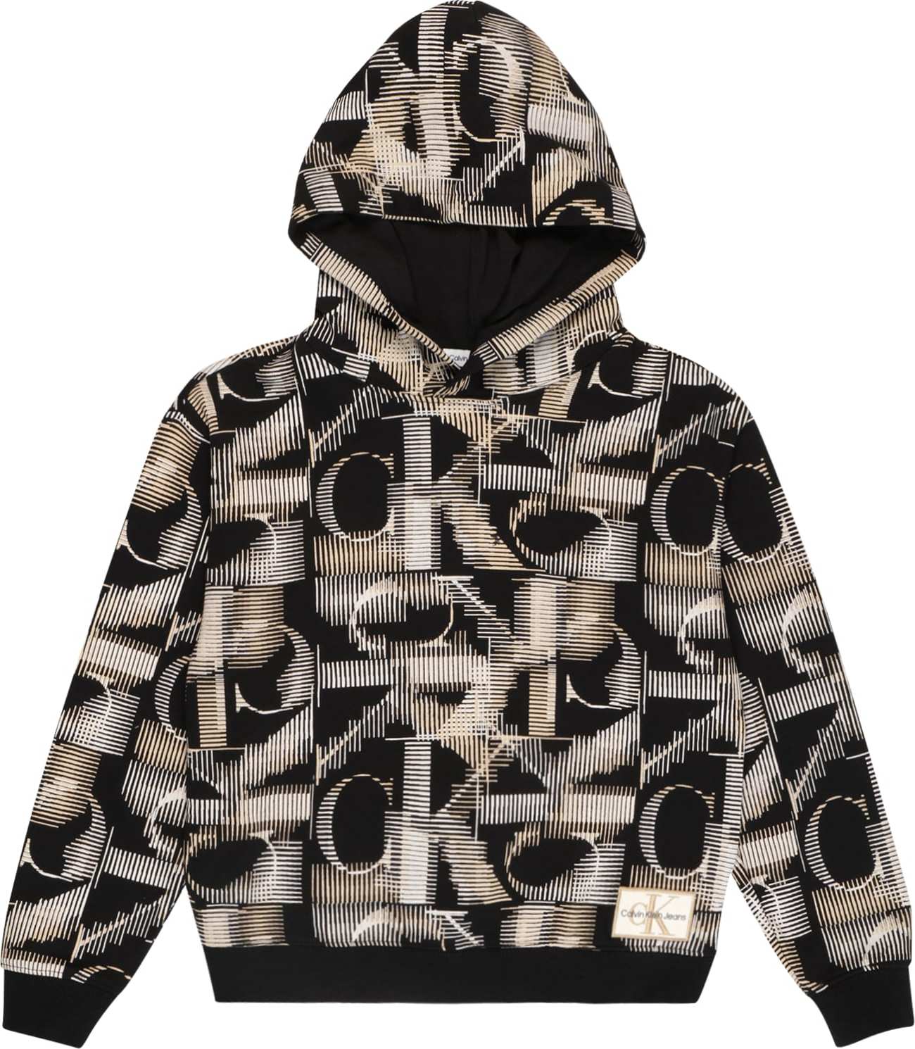 Calvin Klein Jeans Mikina světle béžová / černá / bílá
