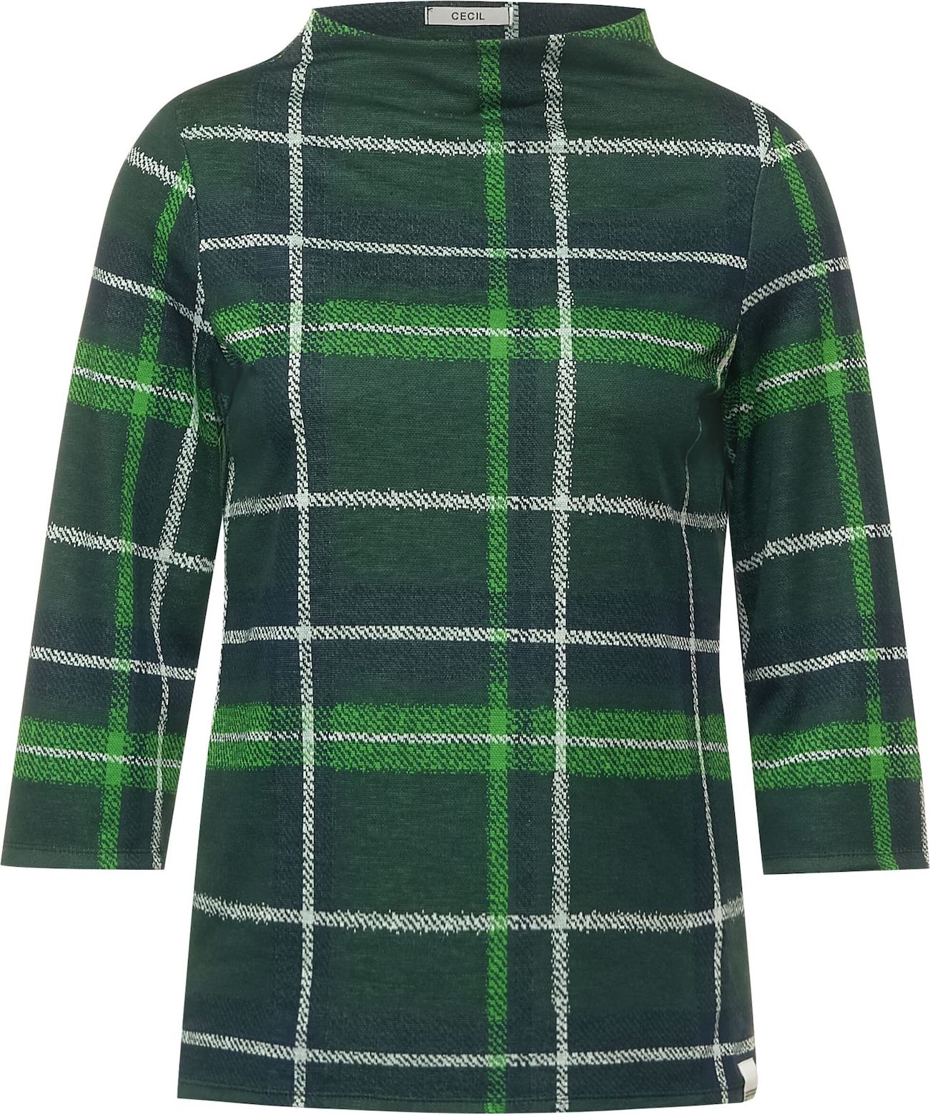 CECIL Tričko zelená / tmavě zelená / bílá