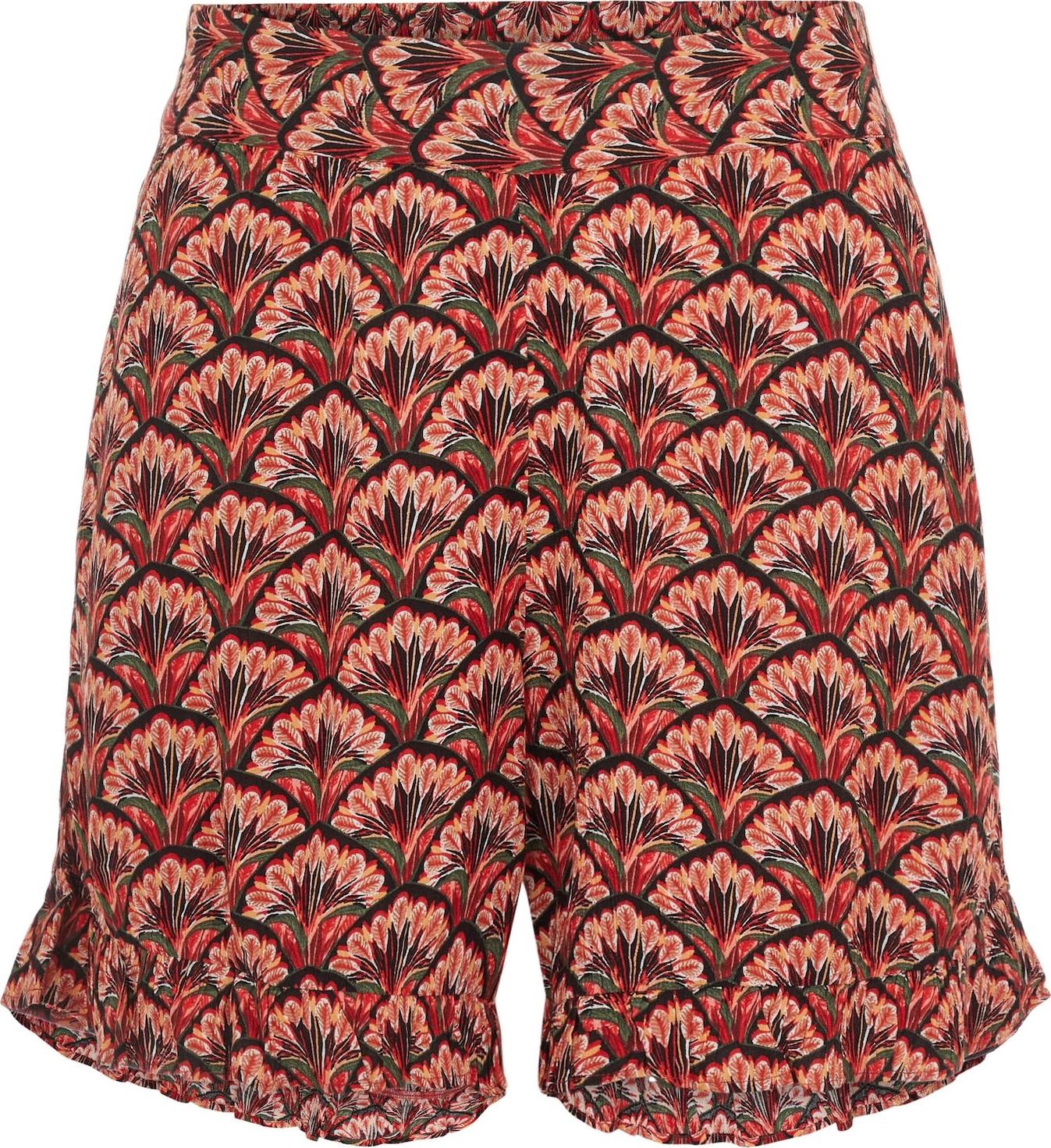 EVOKED Kalhoty 'Mesa' tmavě zelená / meruňková / oranžově červená / černá / bílá