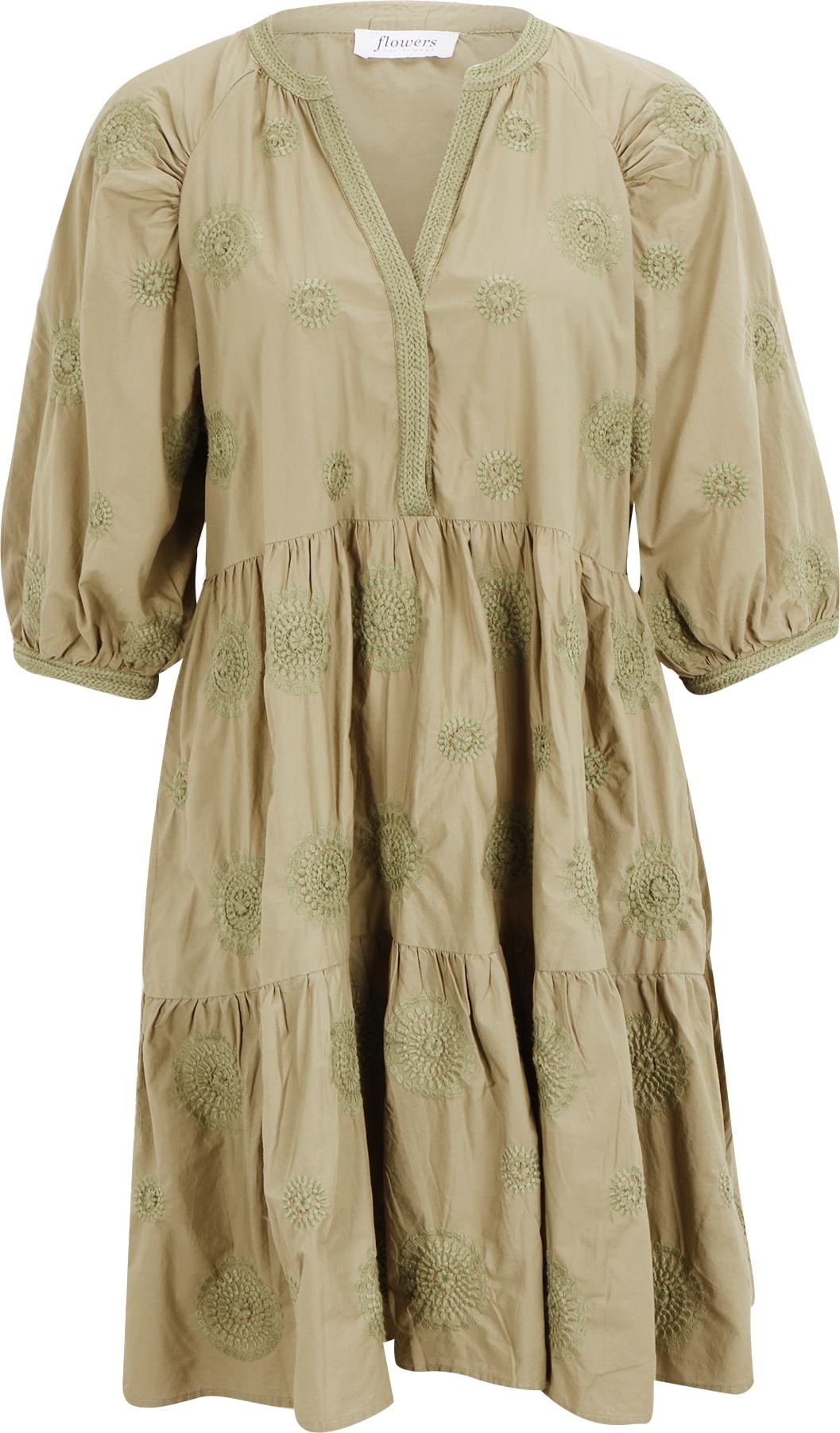 Flowers for Friends Košilové šaty olivová