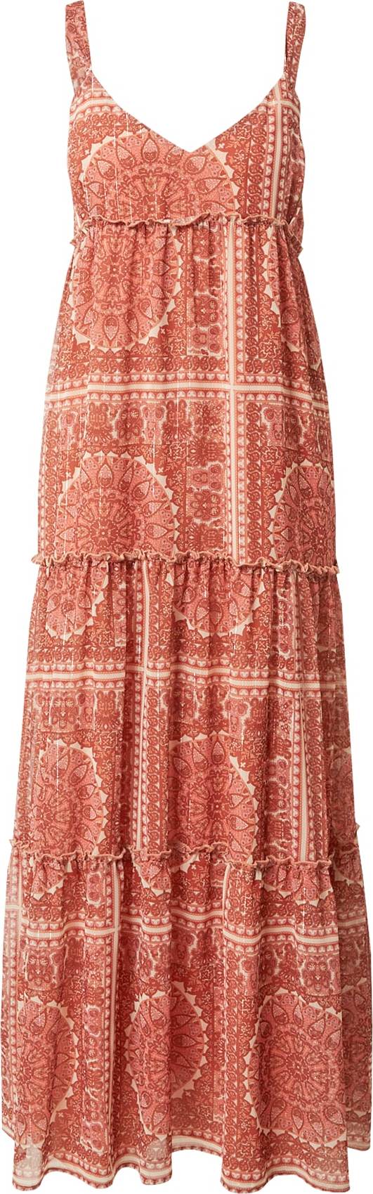 Freebird Letní šaty 'Yedda' béžová / rezavě hnědá / světle červená