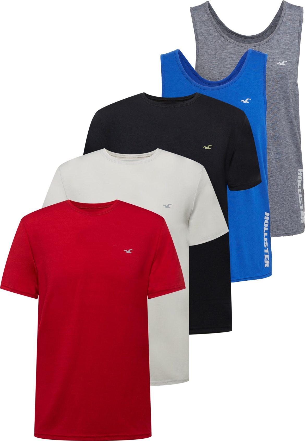 HOLLISTER Tričko 'HIT THE GYM' šedá / červená / černá