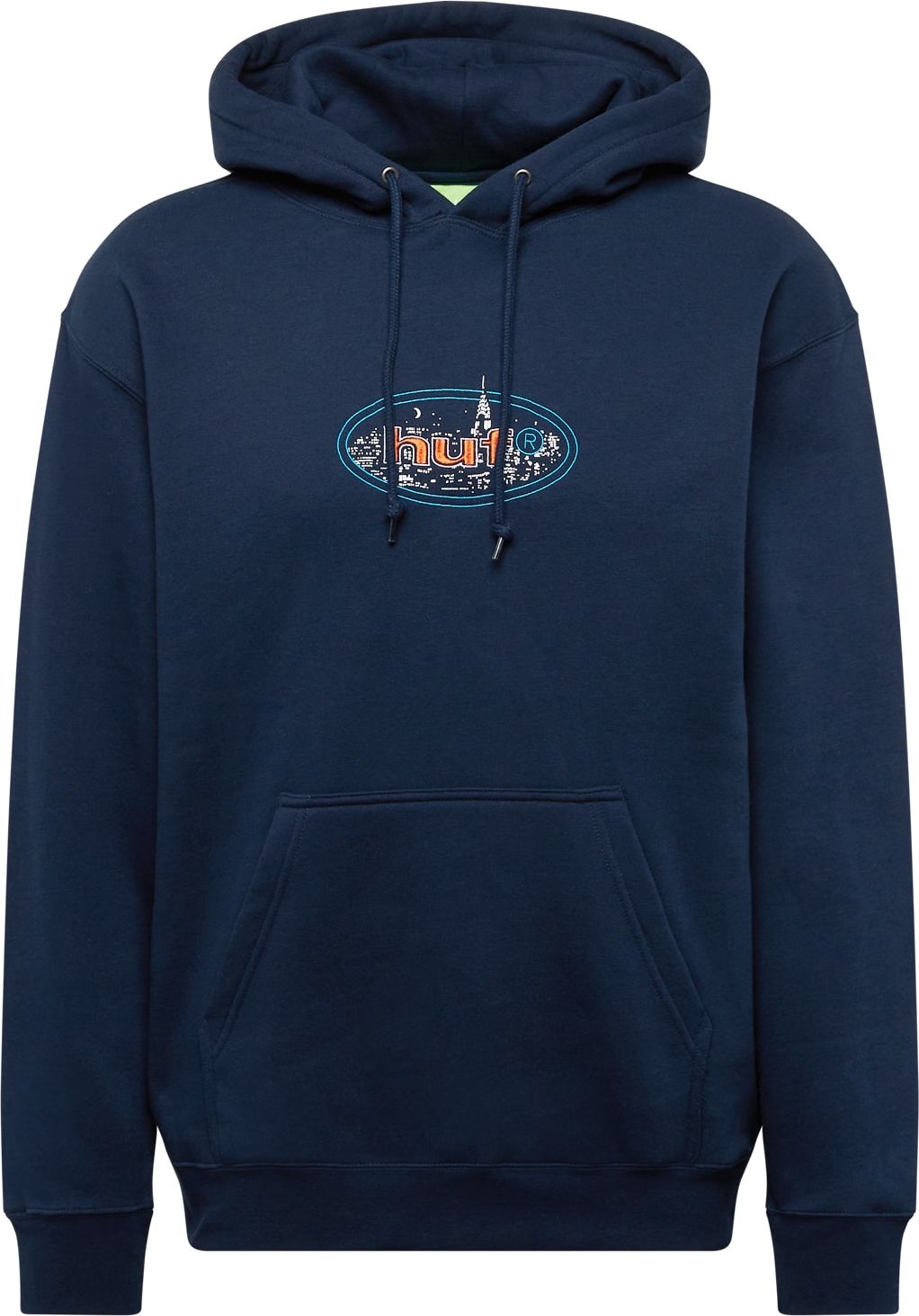 HUF Mikina 'CITY LIGHTS' námořnická modř / aqua modrá / oranžová