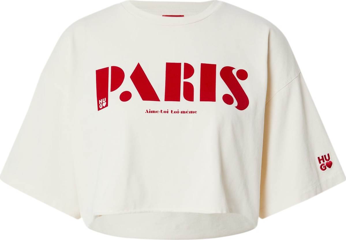 HUGO Tričko 'Detara' rubínově červená / bílá